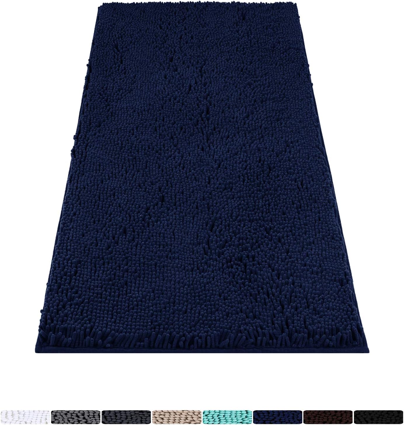 Colorxy Luxury Chenille Bathroom Rugs - Solid Shaggy Washable Bath Mat Non Slip Bath Room Mat, Ultra Soft, Plush Bathmat for Bathroom Shower with Water Absorbent Carpet Rug, 20''x32'', Navy