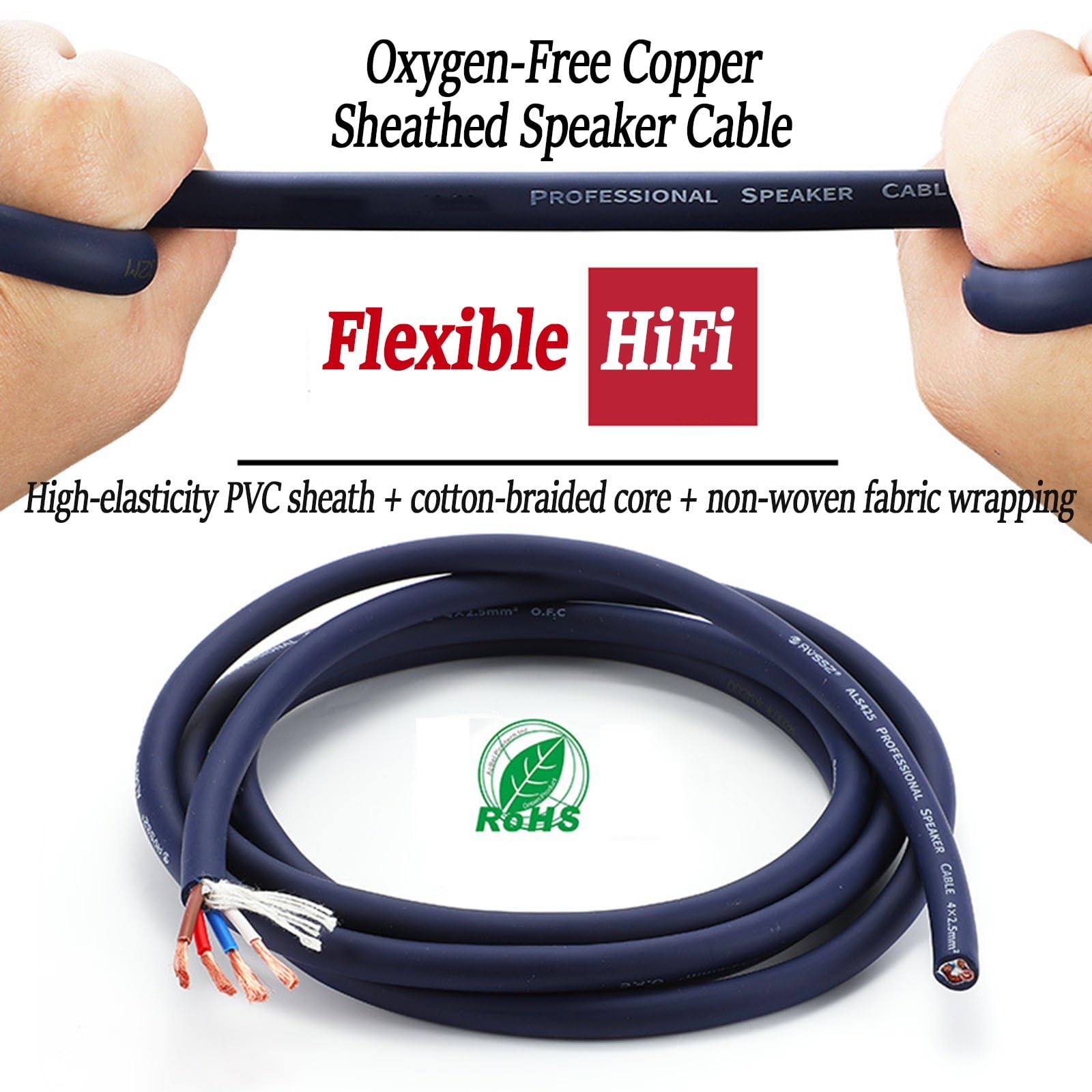 Cable De Altavoz Profesional De 2/4/6/8 Conductores, 10/12/14/16 AWG 4N OFC, Cable De Audio HiFi Con Revestimiento Flexible De PVC For Audio De Estudio, Escenario Y Hogar(100ft,2C-14A)