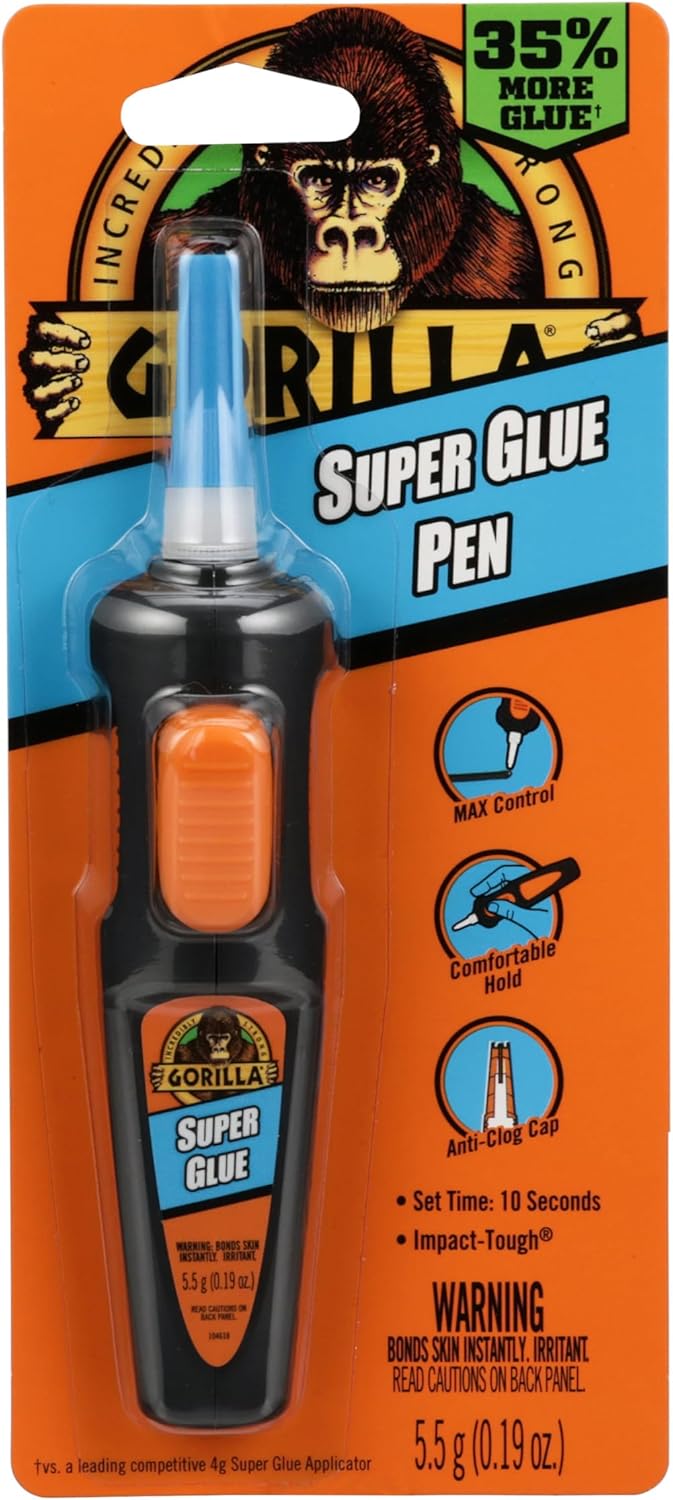 Product image of Gorilla Super Glue Pen, Cyanoacrylate Glue, Fast Setting, Precise Dispensing Pen Shaped Applicator, Clear, 5.5g (Pack of 1)