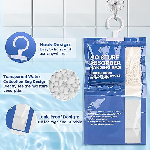 Miniatura 3 de Absorbentes de humedad  4 paquetes de bolsas deshumidificadoras colgantes para armario, bolsas absorbentes de humedad, bolsas desecantes para el