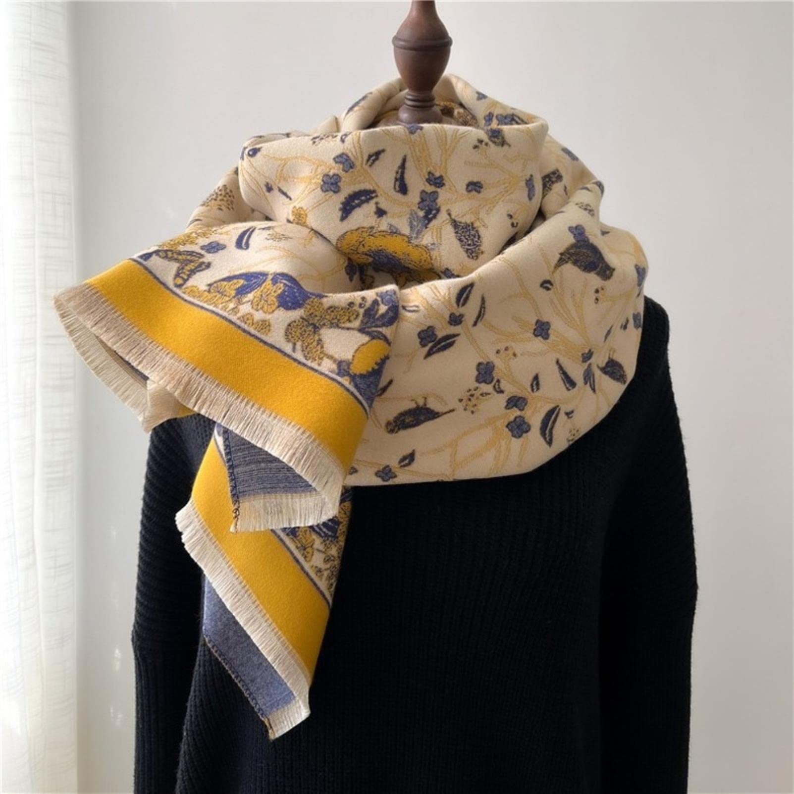 URYYRIT Sciarpa Sciarpa Invernale da Donna Warm Spesso A Scialle Spesso da Donna Stampa di Moda Cashmere Turban Grovet Shawl Floral