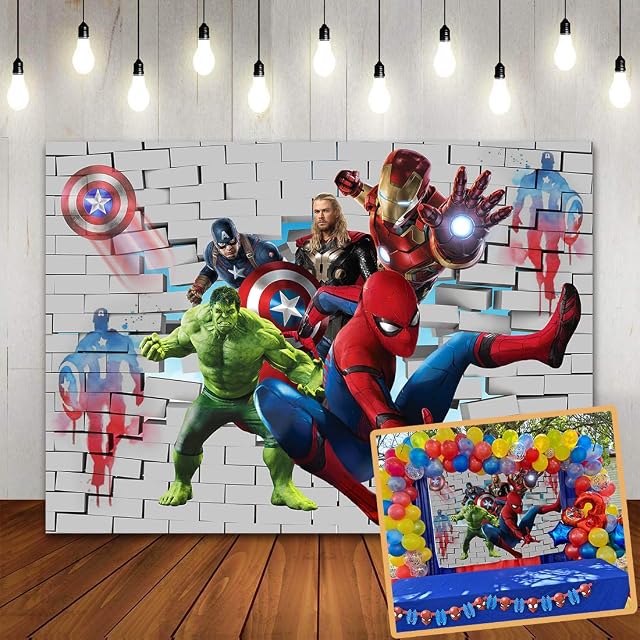 LXN Superhero Photo Backdrop Superhero Theme Birthday Party Backdrop for Boys Cake Table Decoration Background Photo Booth Props 5x3ft