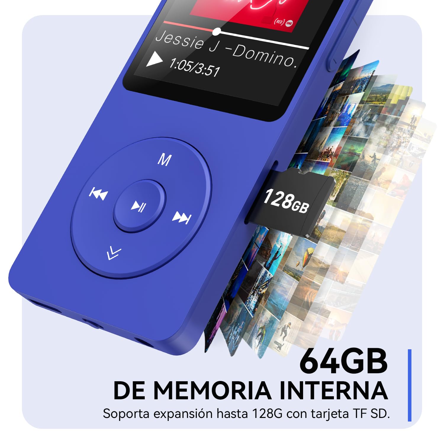 64GB Reproductor MP3 Bluetooth 5.3 con Caja, AGPTEK MP3 Player, Reproductor MP3 Deportivo Portátil, 1.8" Pantalla de 70H de Reproducción, MP3 de Niños Radio FM, Azul