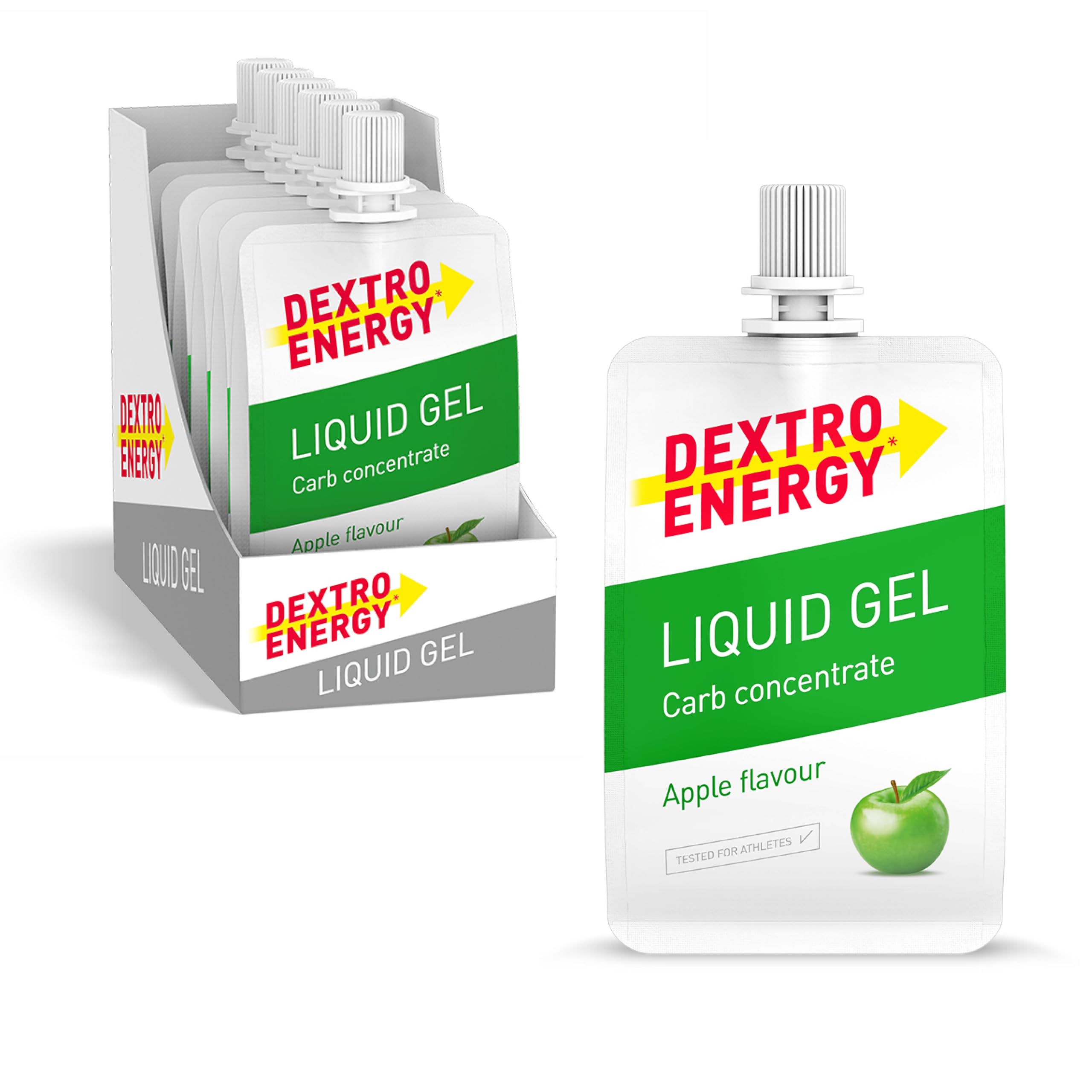 Dextro Energy Verde Gel Líquido – Manzana, Apple, 6 X 60 Ml (6 Unidades) – Gel De Energía Para Deportes De Resistencia – Vegan – Gel De Fitness Para Viajes