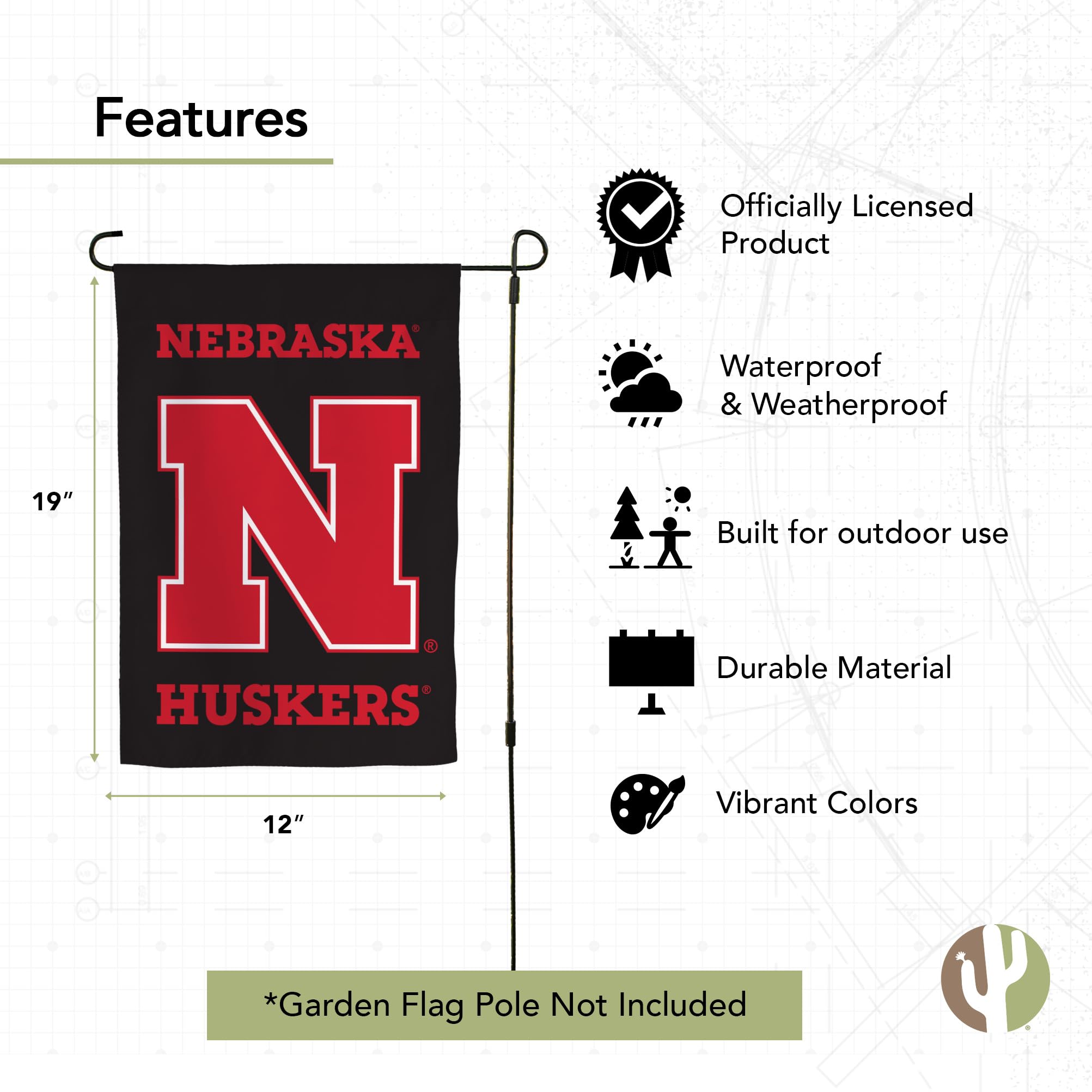 University Of Nebraska Gartenflagge – Doppelseitig, 100% Polyester, Design C