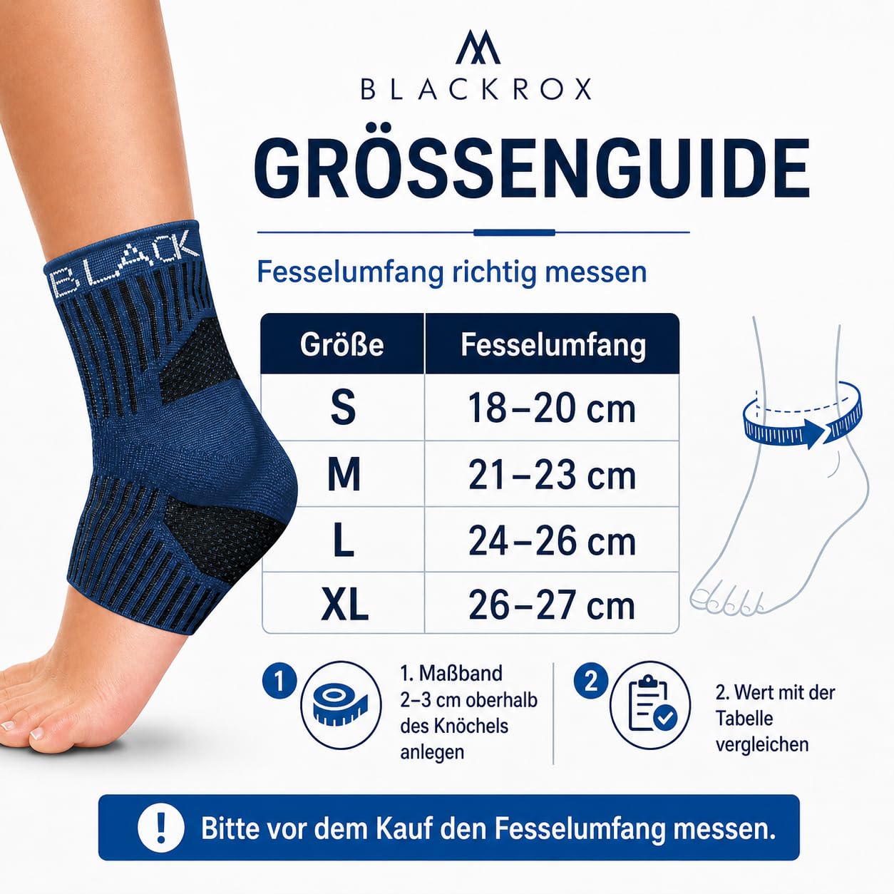 BLACKROX SPRUNGGELENKBANDAGE ANANKLE – Knöchelbandage für Damen & Herren – Fußbandage zur Stabilisierung beim Sport, Fußball, Joggen & Training – Blau/Gr. M