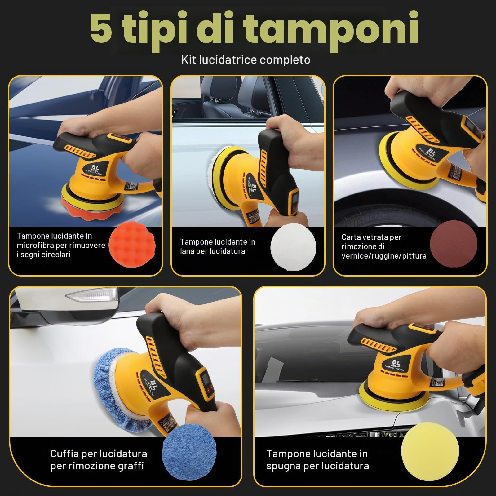WingFly Lucidatrice a Batteria Compatibile con Dewalt 18 V, 20 V, Set Lucidatrice Auto 6 Velocità variabile, per Lucidatura auto, Levigatura (Senza batteria)