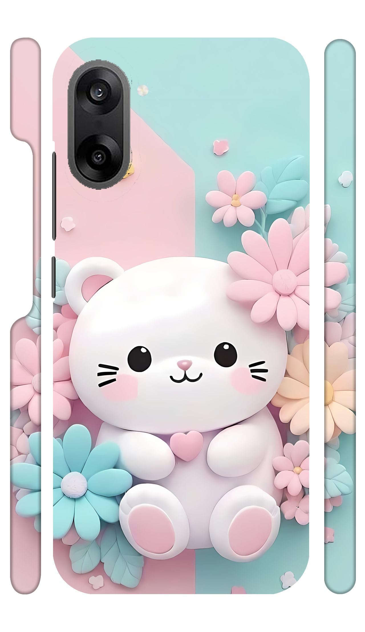 YAPZONE White Kitty Flowers Designer Printed Hard Back Cover for Oneplus Nord CE 5 5G Attractive and Uniquely Crafted Smartphone Case