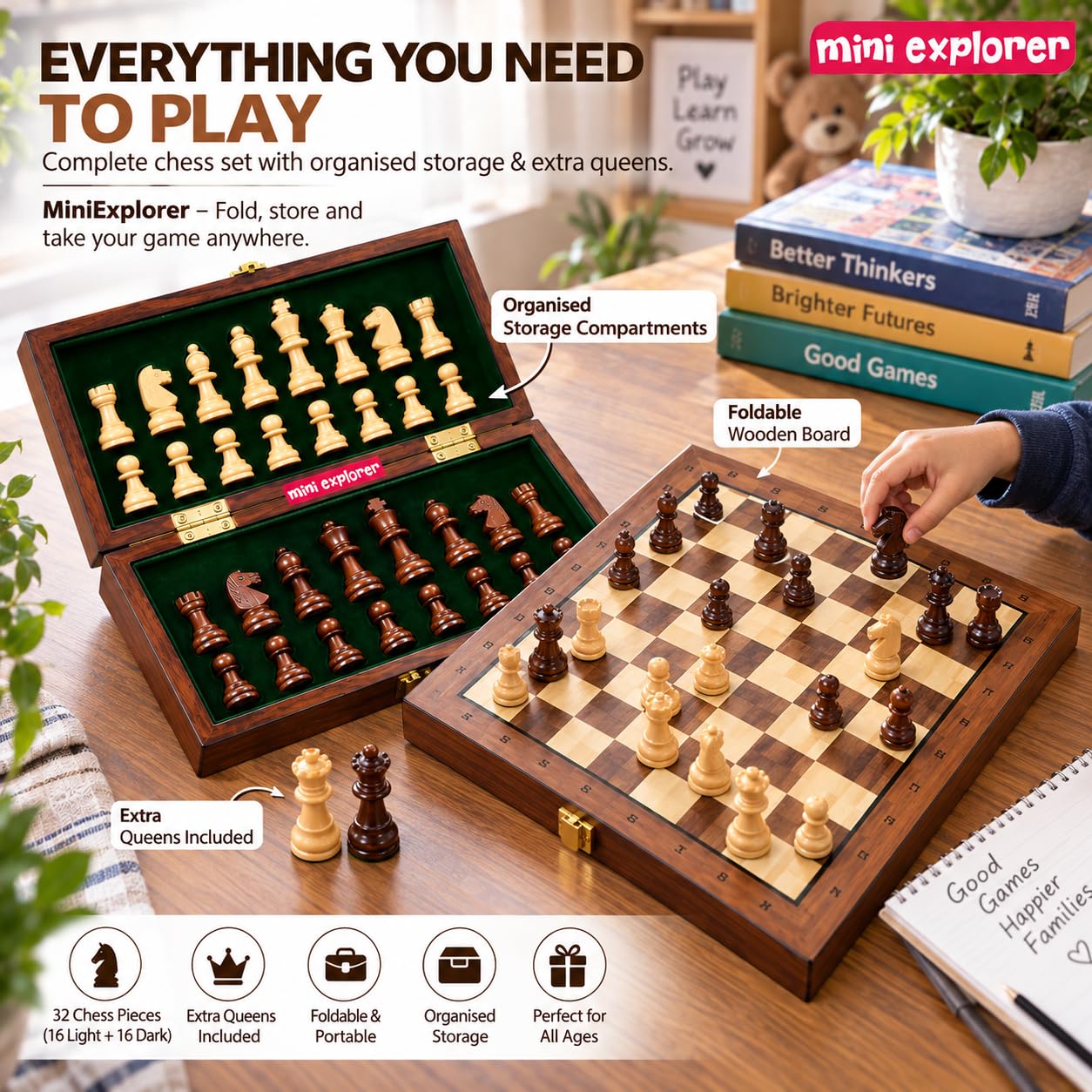 MiniExplorer Magnetic Chess Set - Foldable & Portable -7