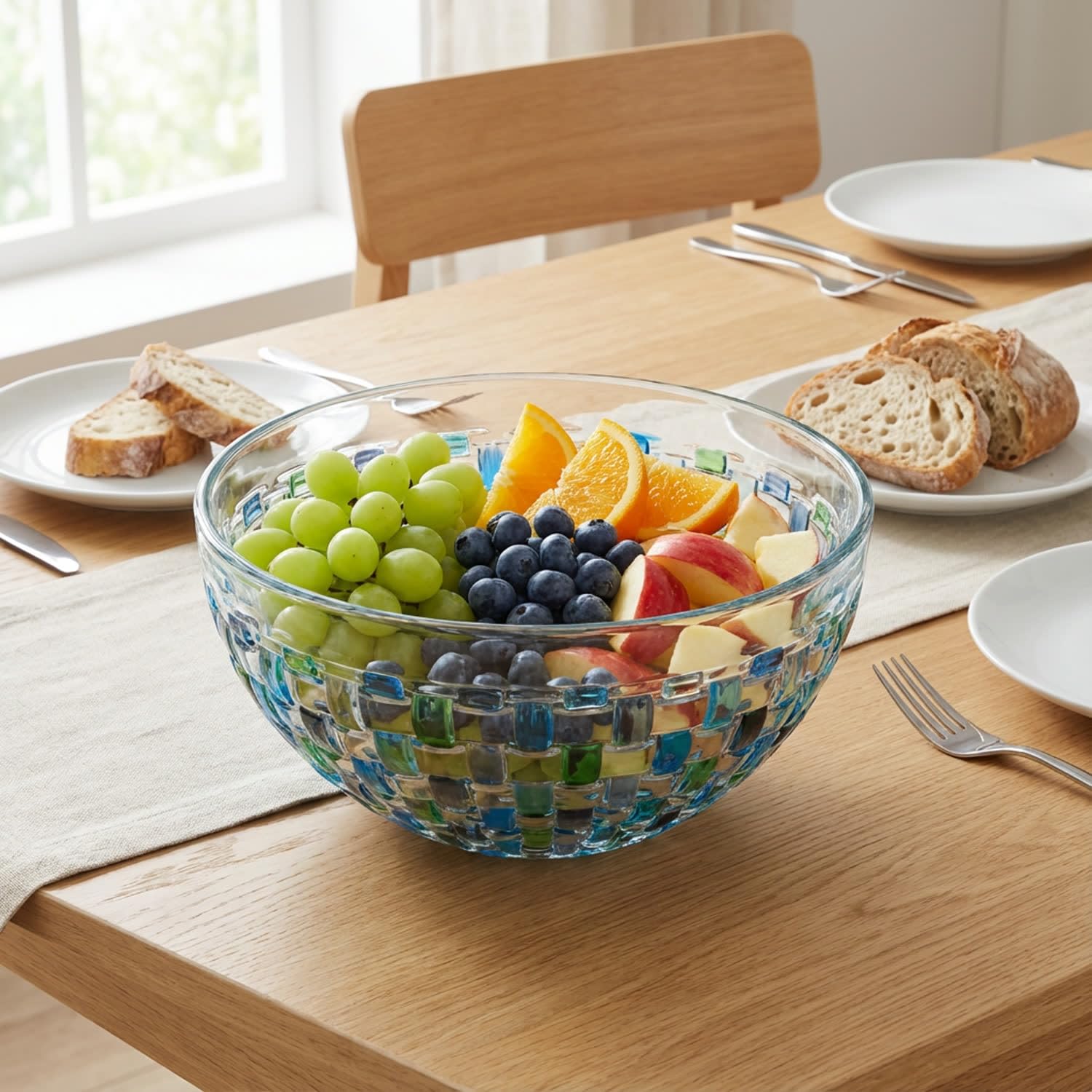 Insalatiera in vetro di cristallo blu dipinta a mano, diametro 17,5 cm. Ciotola decorativa in vetro per mescolare per casa, ufficio, decorazione per matrimoni, frutta, snack, dessert