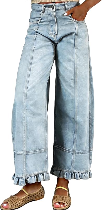 Barrel Jeans Women 2026 Floral Print Wide Leg Jeans Y2k Patchwork Baggy Boyfriend Denim Pants