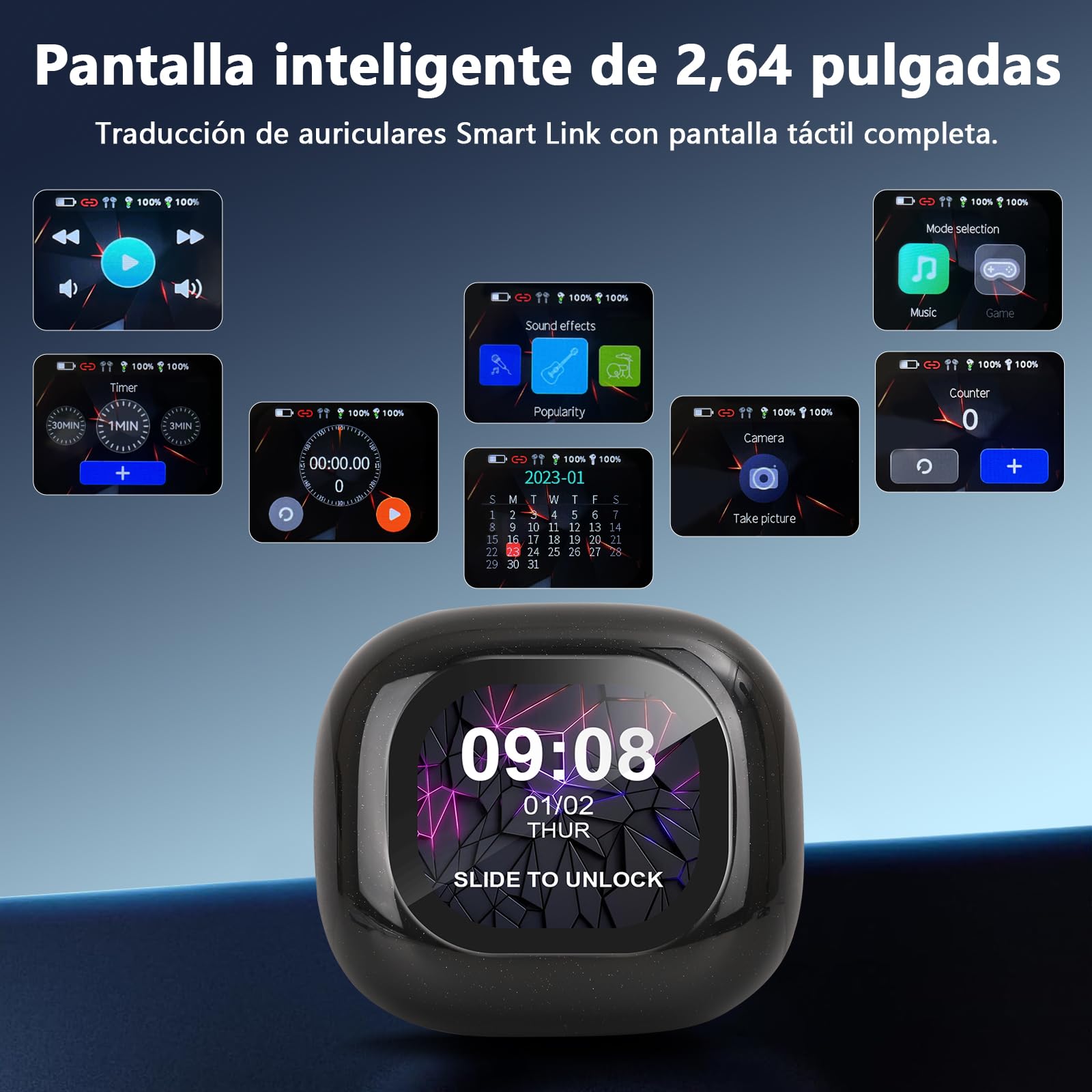 Auriculares Traductor en Tiempo Real con IA, Traductor Instantáneo de Voz 164 Idiomas, Auriculares Traductores Inalámbricos Abiertos Pantalla Táctil LED,con para Viajes/Reunirse/Aprendizaje/Negocios
