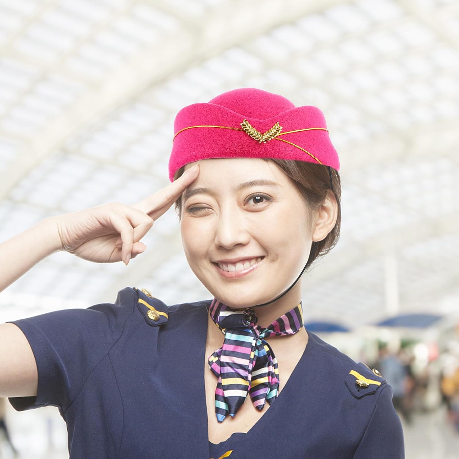 NUOBESTY Flight Attendant Hat Stewardess Cosplay Hat Airline Attendant Costume Decor Adjustable Uniform for Party Stage