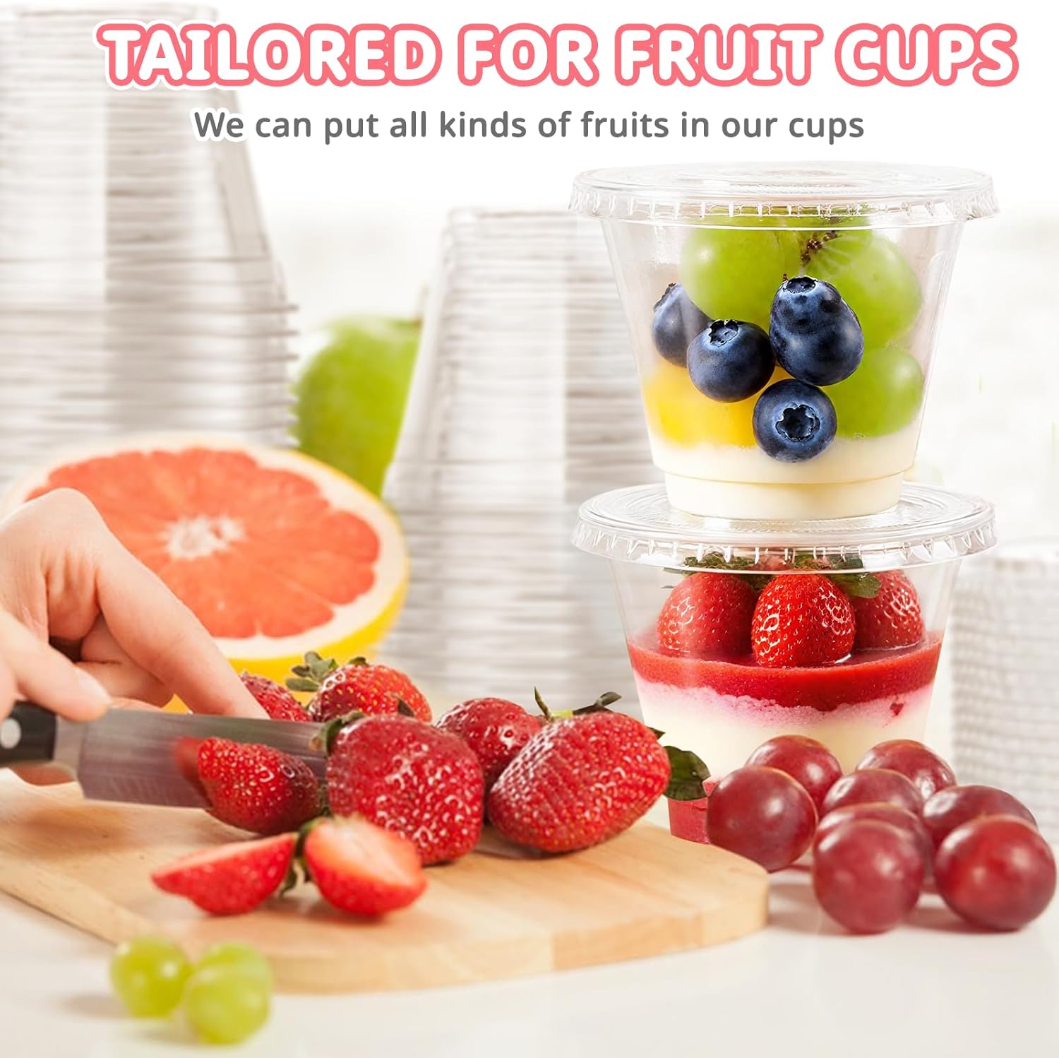 50 Packs 9oz Disposable Dessert Cups with Lids No Hole, Clear Plastic Cups with Lids for Ice Cream, Cake, Snacks, Fruit, Cold Drinks, Smoothie, Pudding, Salad
