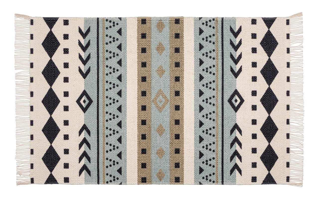 WENKO Badematte Mod. Bere, Badematte aus recycelter Baumwolle mit trendigem Ethno-Muster in Jacquard-Qualität, Rutschhemmende Unterseite und waschbar bis 30°C, aus 100% Baumwolle, (B x T): 50 x 80 cm