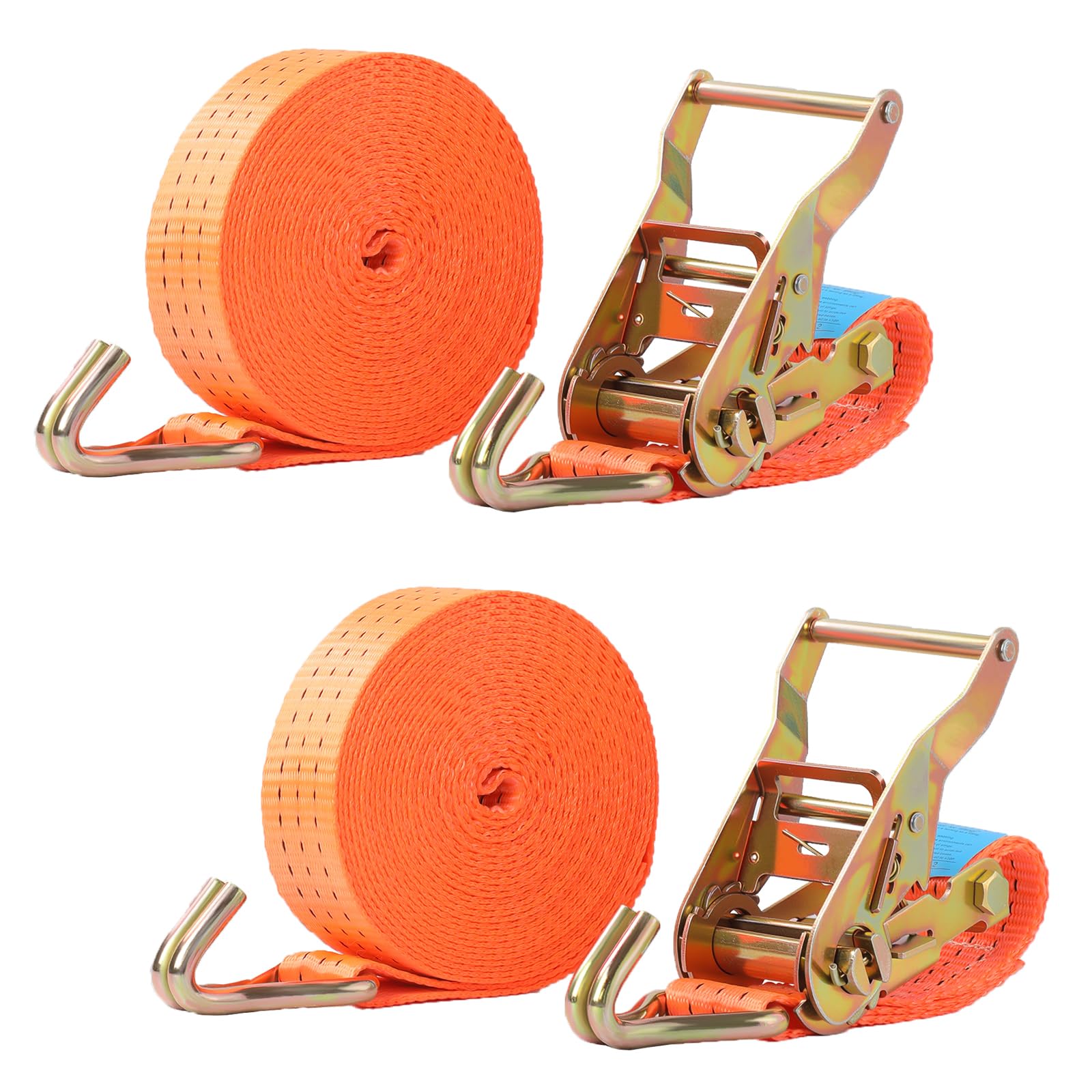 Pamatio 2X 2000 kg Ratchet Tie Down Straps, 6m x 38mm, Ratchet Straps Heavy Duty With Hooks, Cargo Strap, For Trailers, Cars, Motorcycle,Luggage (Orange)