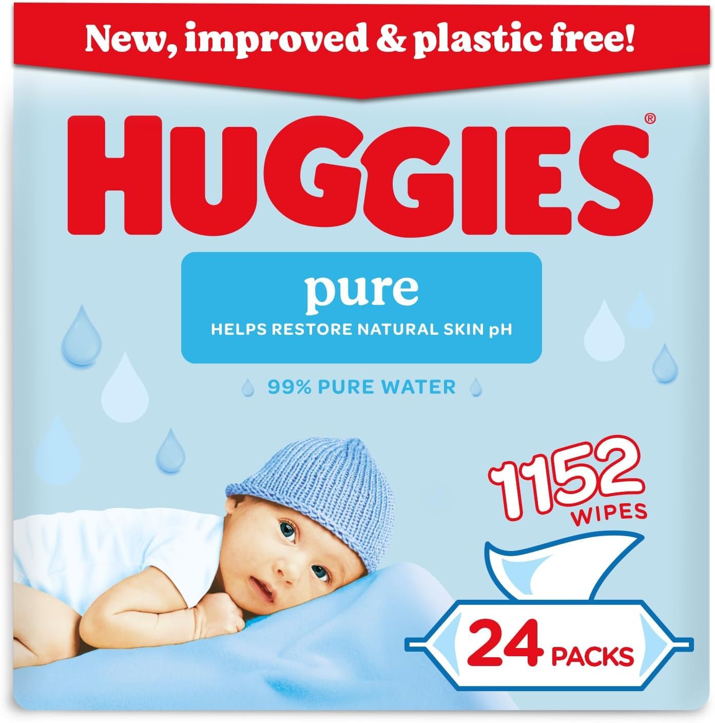Huggies Pure Plastic Free Baby Wipes, 24 Pack