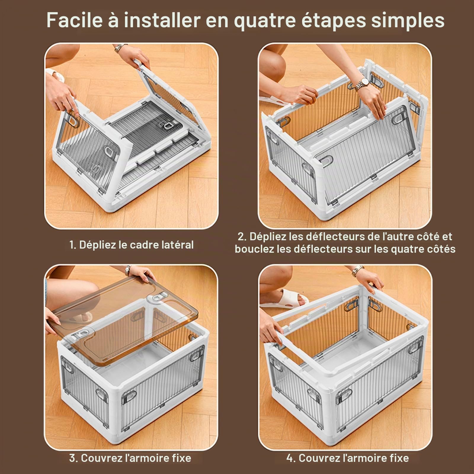 Creahaus Ensemble de 2 Boîtes de Rangement avec Couvercle, 28 Litres, Empilables avec Roues, Pliables 5 Portes, Organisateur de Jouets, Meuble de Rangement (Blanc)