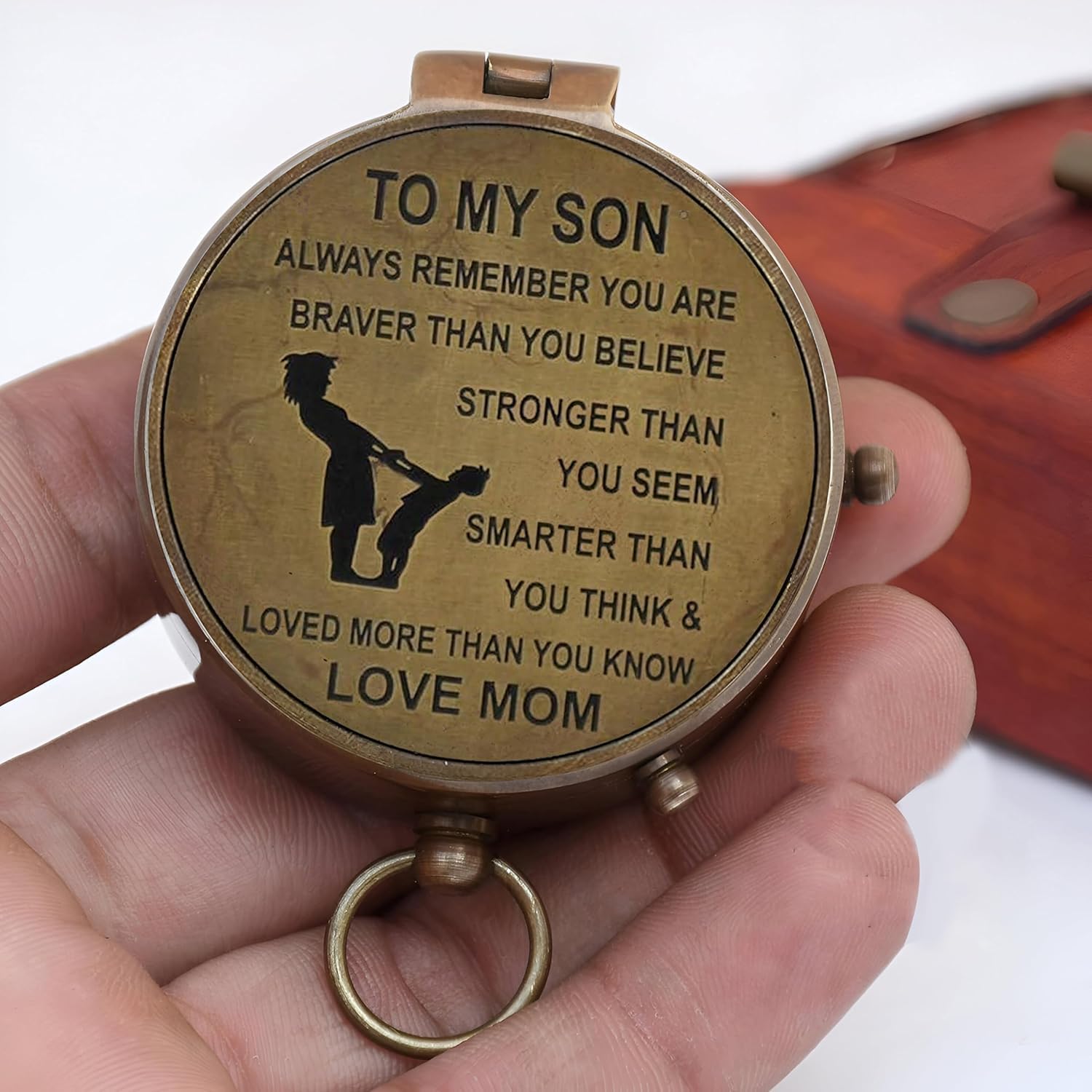 Brújula de regalo para hijo con funda de cuero, regalos de mamá a hijo, regalos para mi hijo, regalo de madre a hijo, ideal para el día de graduación, cumpleaños de hijo o confirmación