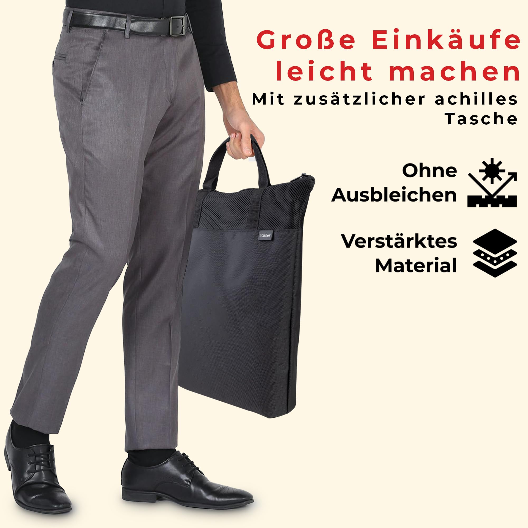 achilles Einkaufskorb Edge - praktischer Tragekorb zum Einkaufen - klappbare Einkaufsbox mit Alu-Griff - platzsparender Korb für den Auto Kofferraum - schwarz