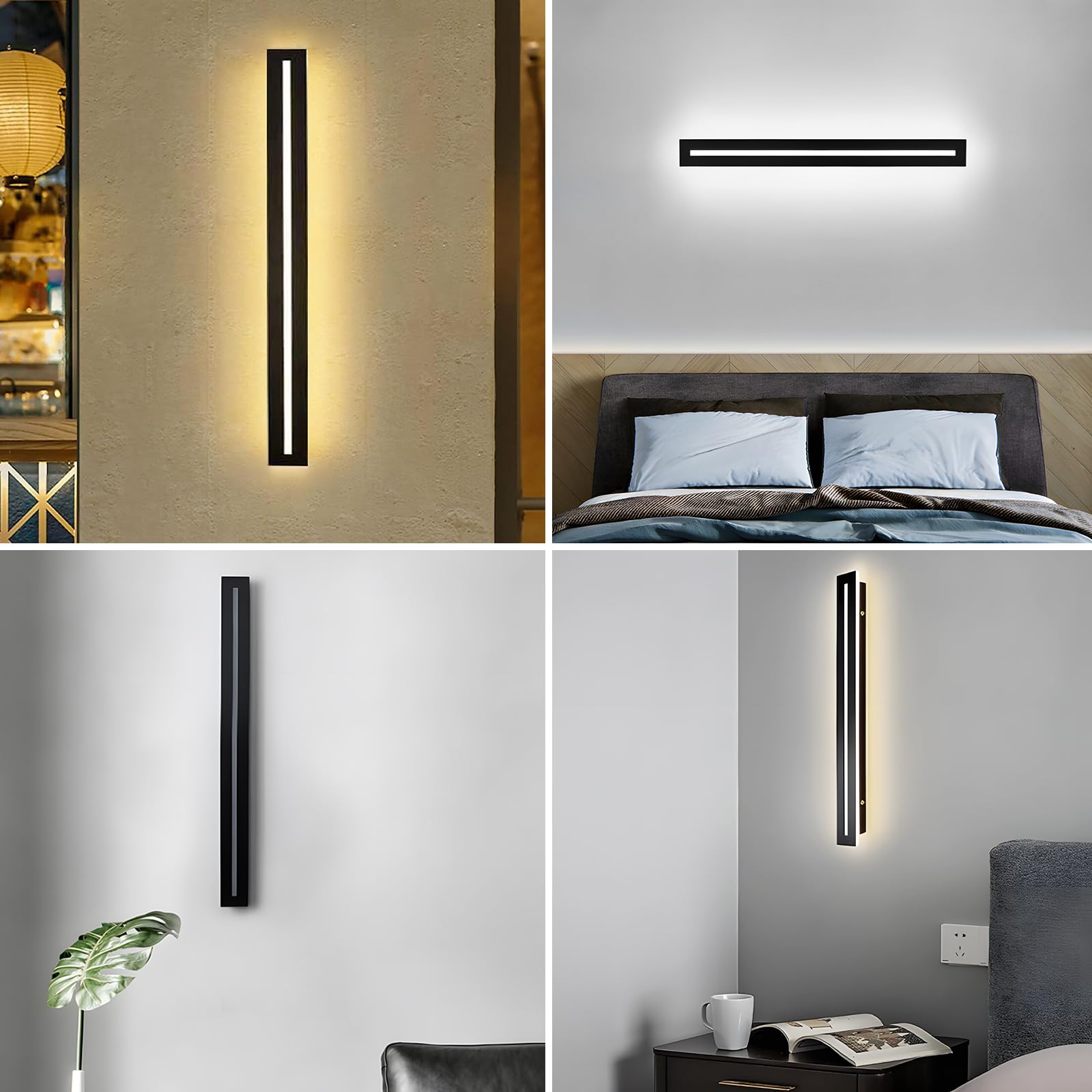 Applique Murale Intérieure,15W Lampe Murale Dimmable Noir 60CM