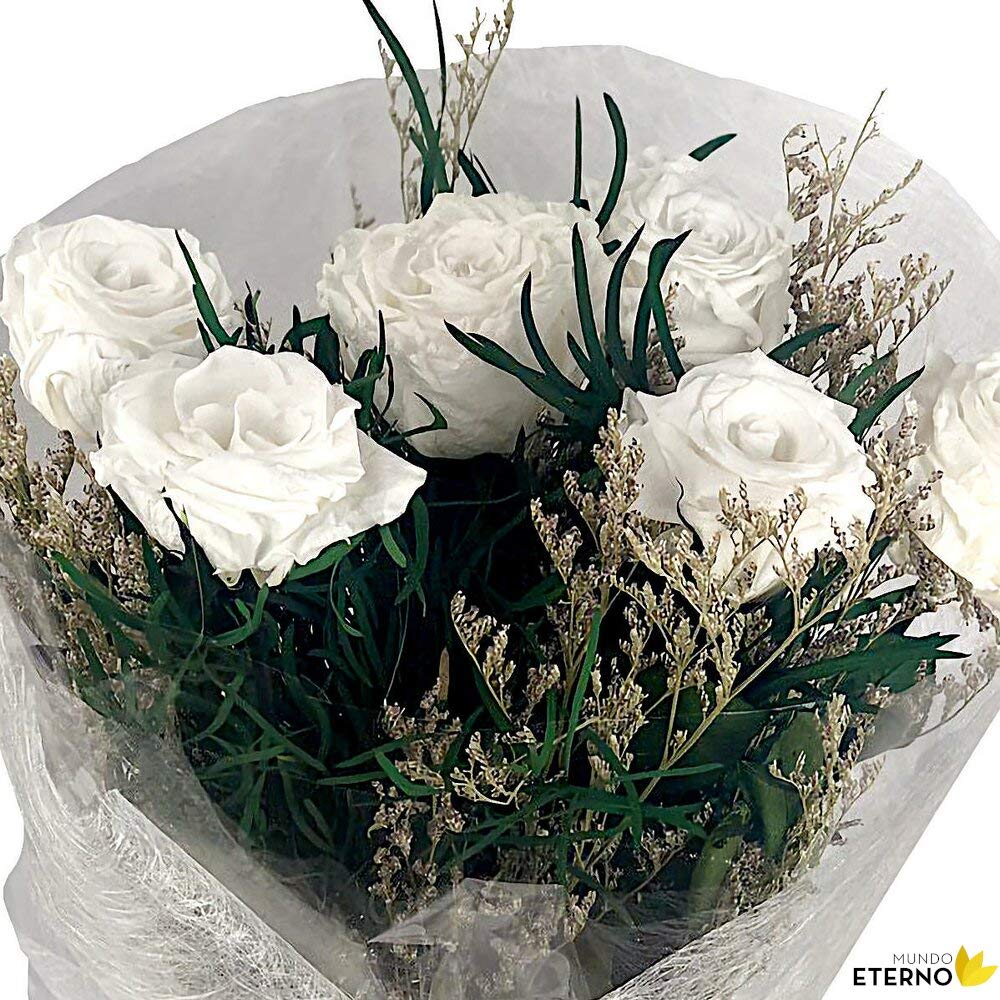 Mundo Eterno | Ramo de 6 Rosas Preservadas Blancas | Rosa Eterna Natural | Regalo Elegante y Decorativo | Larga Duración | Sin Cuidados | Ideal para Detalles Especiales