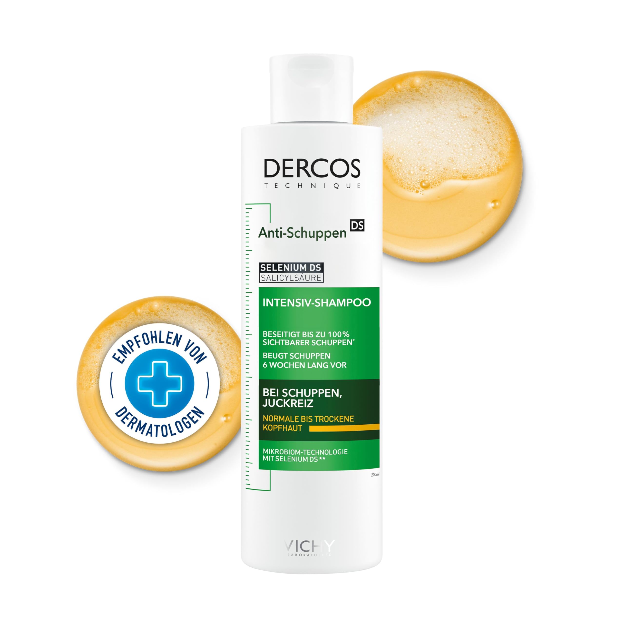 VICHY Anti-Schuppen Pflegeshampoo für trockenes Haar, 6 Wochen Anti-Rückfall-Wirkung, Frei von Parabenen, Mit Selendisulfid und Salicylsäure, Dercos Anti-Schuppen, 200 ml