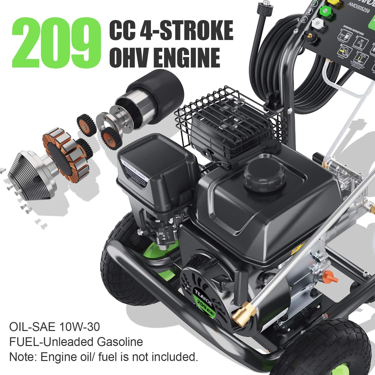 Flаѕh Dеаlѕ - 60% оƒƒ TEANDE 3200PSI Gas Pressure Washer 2.6GPM Power Washer 209CC Gas Powered Pressure with 5 Adjustable Nozzles, 20ft Pressure Hose, Dual soap Tank, Best for Cars Driveways Garden Patios