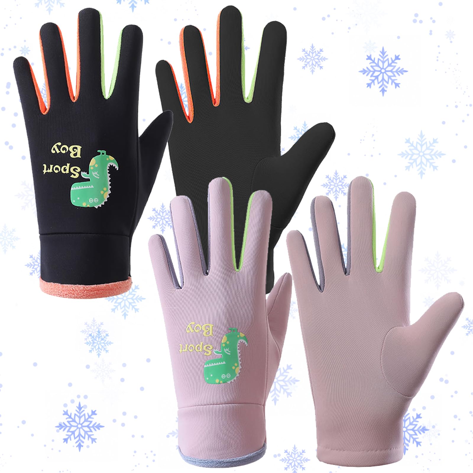 2 pary dziecięcych rękawic narciarskich, termicznych, dla dzieci, na zimę, wodoodporne i wiatroszczelne, do jazdy na snowboardzie, jazdy na nartach, jazdy na rowerze, dla dziewcząt