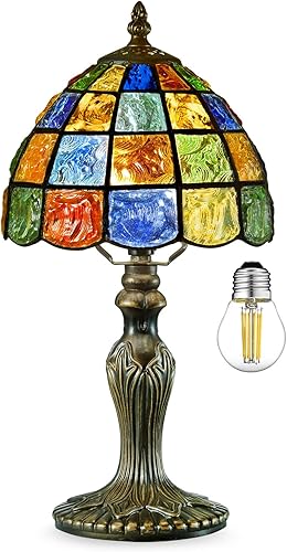 Pequeña lámpara Tiffany de mesa de vidrieras, estilo cuadrado de cristal, pantalla de lámpara de 8 pulgadas de ancho, luz nocturna estilo Tiffany,