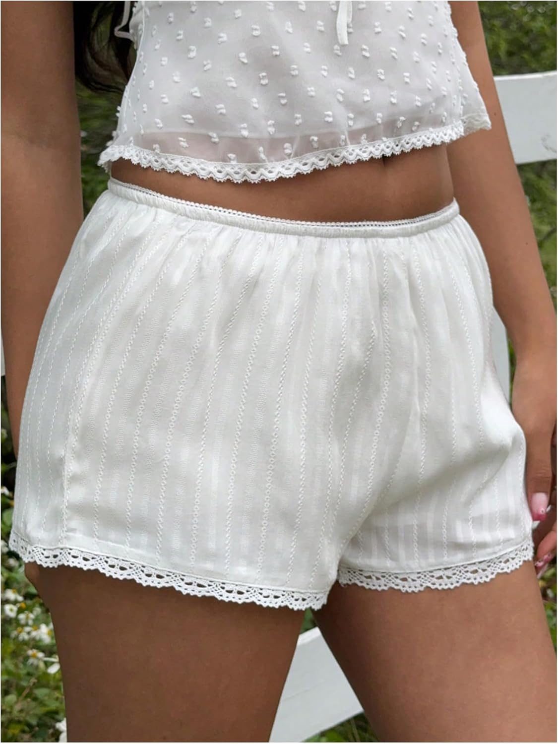MakeMeChic Women's Contrast Lace Shorts Elastic Low Waist Lounge Shorts - Image 4