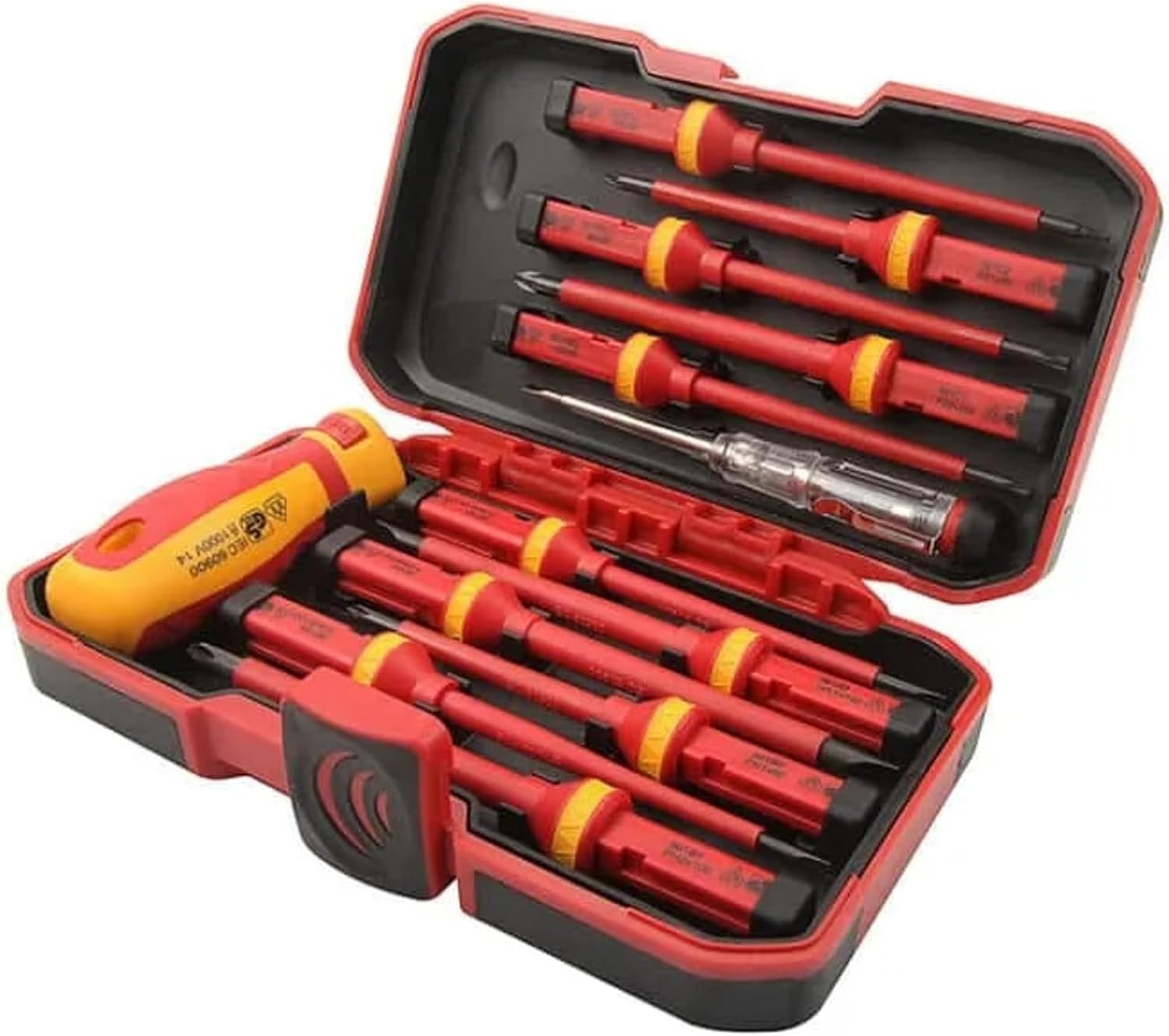 Tolsen 13-Piece VDE Insulated Screwdriver Set – Interchangeable Magnetic Tips, 1000V Rated, VDE/GS Certified, with Case & Voltage Tester