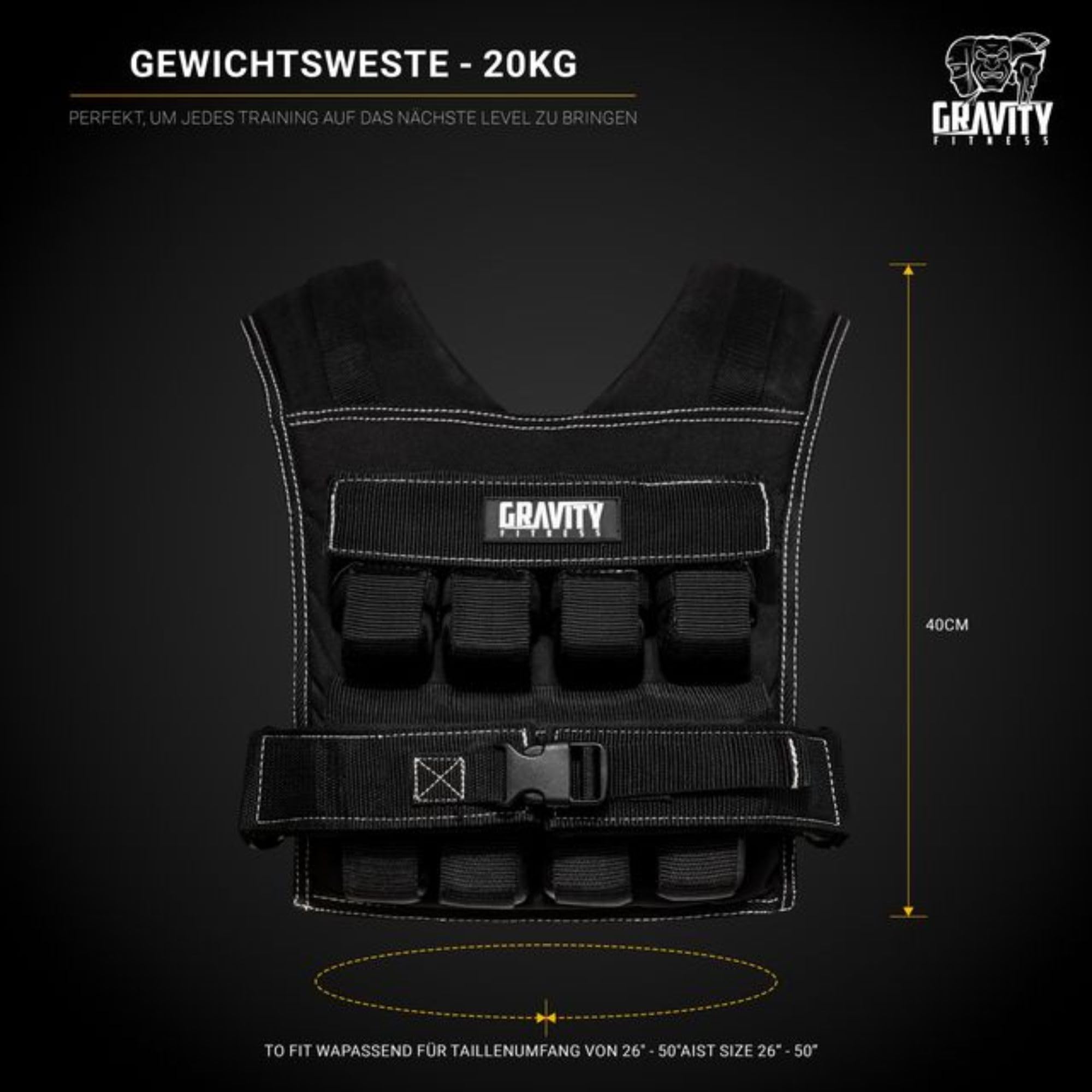 Gravity Fitness Weighted Vest - 15kg - 20kg - Fully Adjustable. Calisthenics, Crossfit, Strength Training, Home and Commercial use.