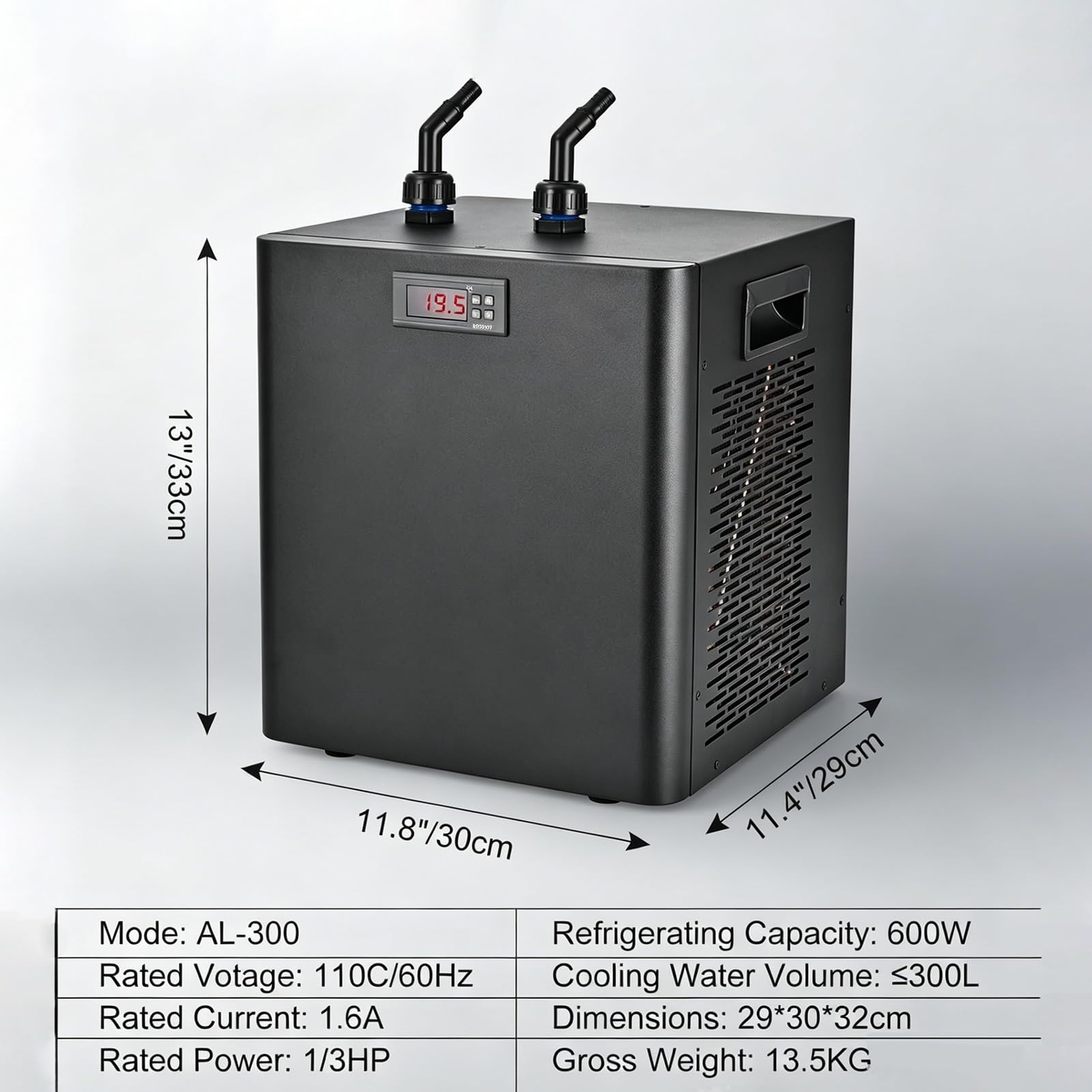 Sistema Refrigeración para Acuario 300L 1/3 HP,79 Galones Unidad Enfriamiento para Hidroponía,Axolotl,Corales,Agua Salada,Tecnología Enfriamiento,Precisión