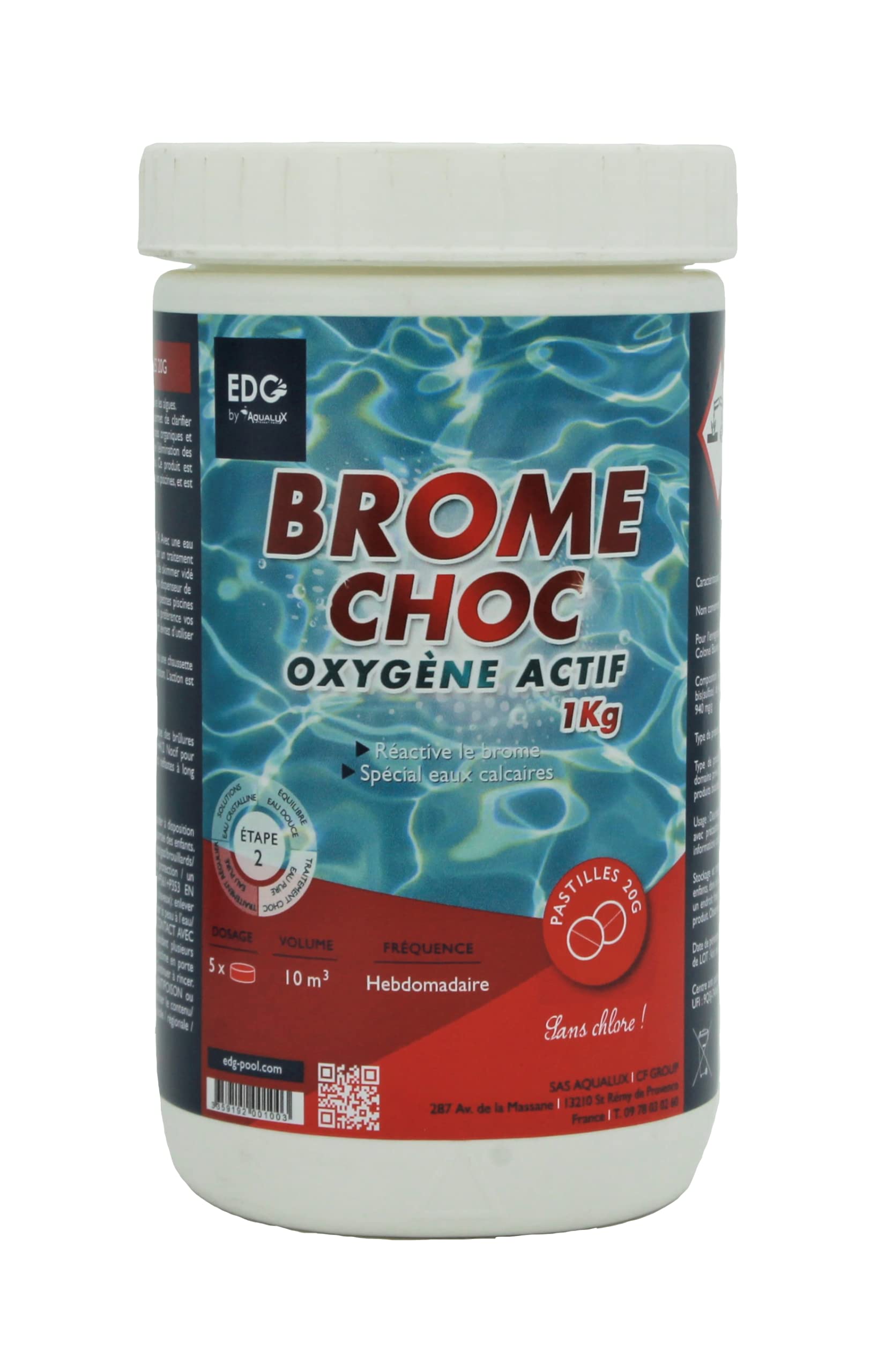 EDG by AQUALUX Brome Choc Pastilles 20g - 1kg | Activateur de Brome - Oxygène Actif Choc - Désinfection Choc sans Chlore - Dissolution Rapide + 10 Tests HPS OFFERTS 6 en 1
