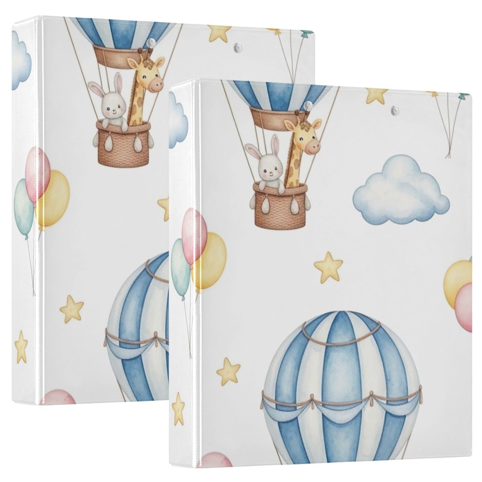 Raccoglitore a tre anelli stampato, raccoglitore ad anelli a D con tasche, raccoglitore decorativo per scuola, università o ufficio, mongolfiere blu e bianco, taglia unica ex2
