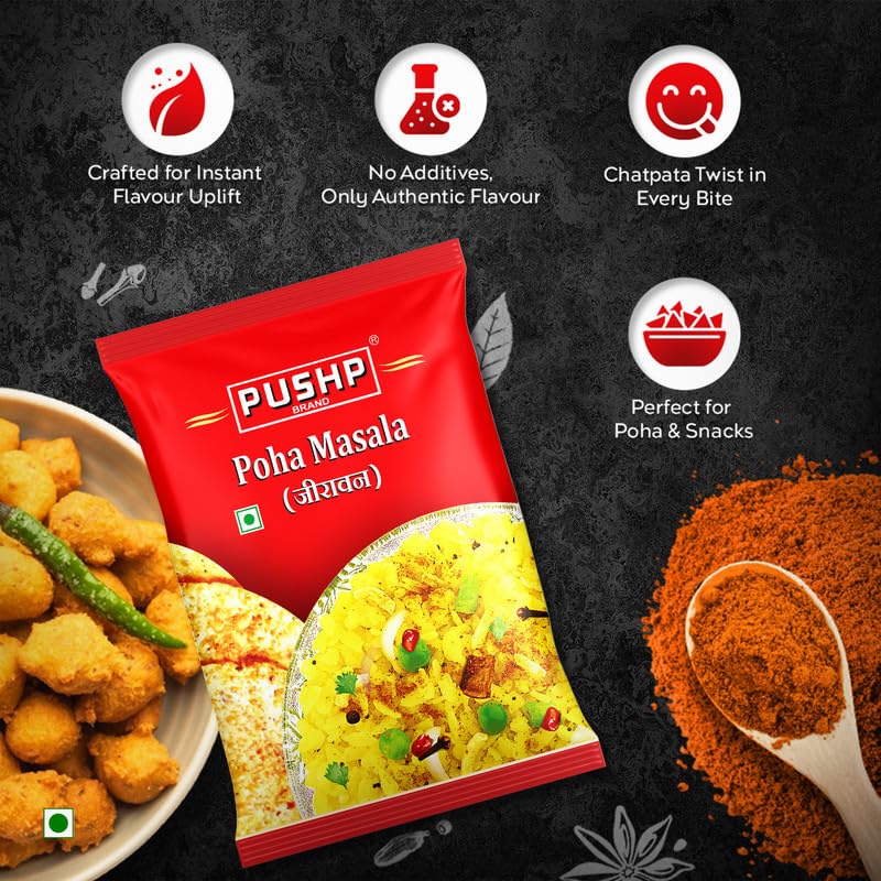 Image of Pushp Poha Masala | 100g Pouch | Indori Poha Masala | Indori-Style Spice Mix | Quality Blend | No Preservatives (Pack of 1)