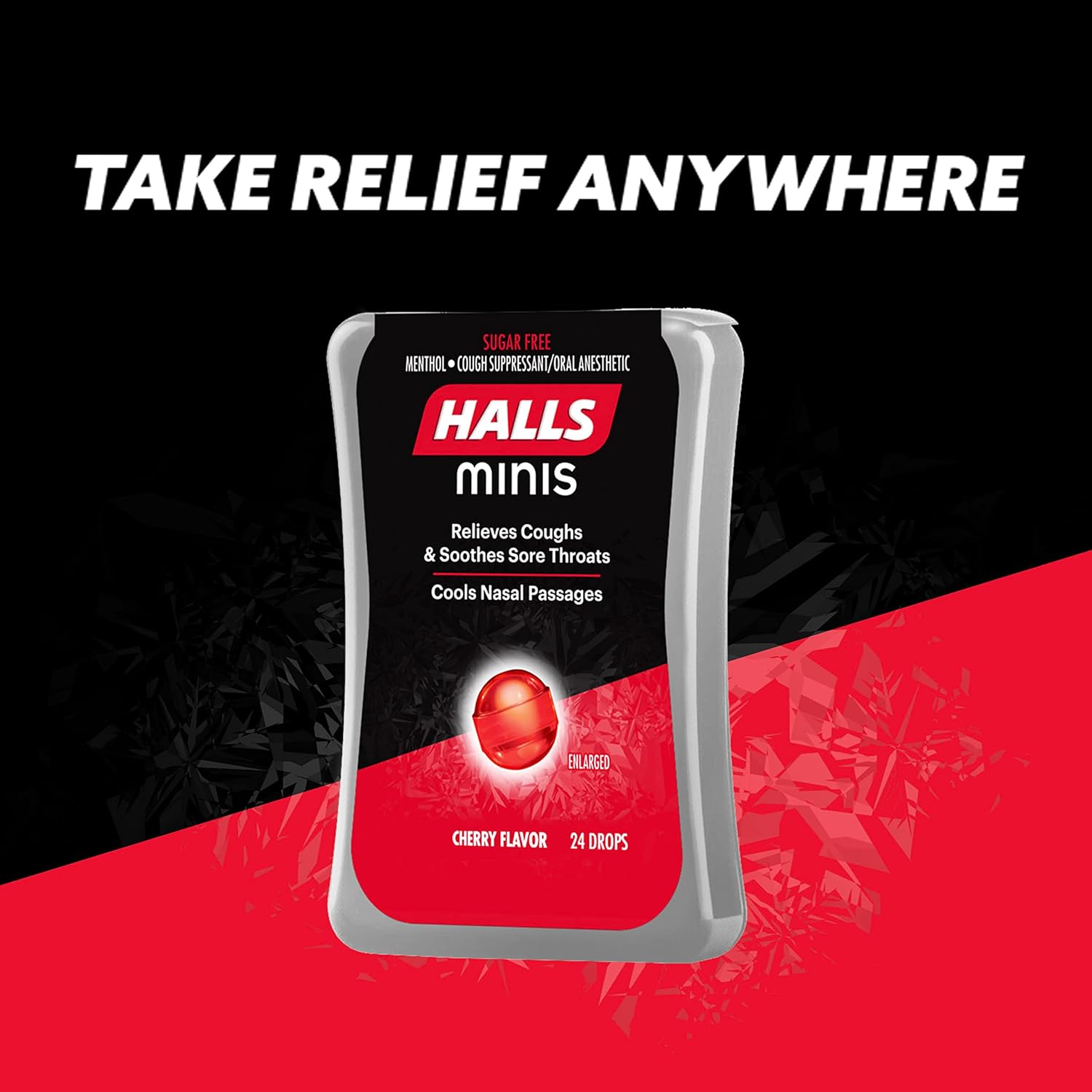 Halls Minis Cherry Flavor Sugar Free Cough Drops, 8 Packs of 24 (192 Drops Total) : Health & Household