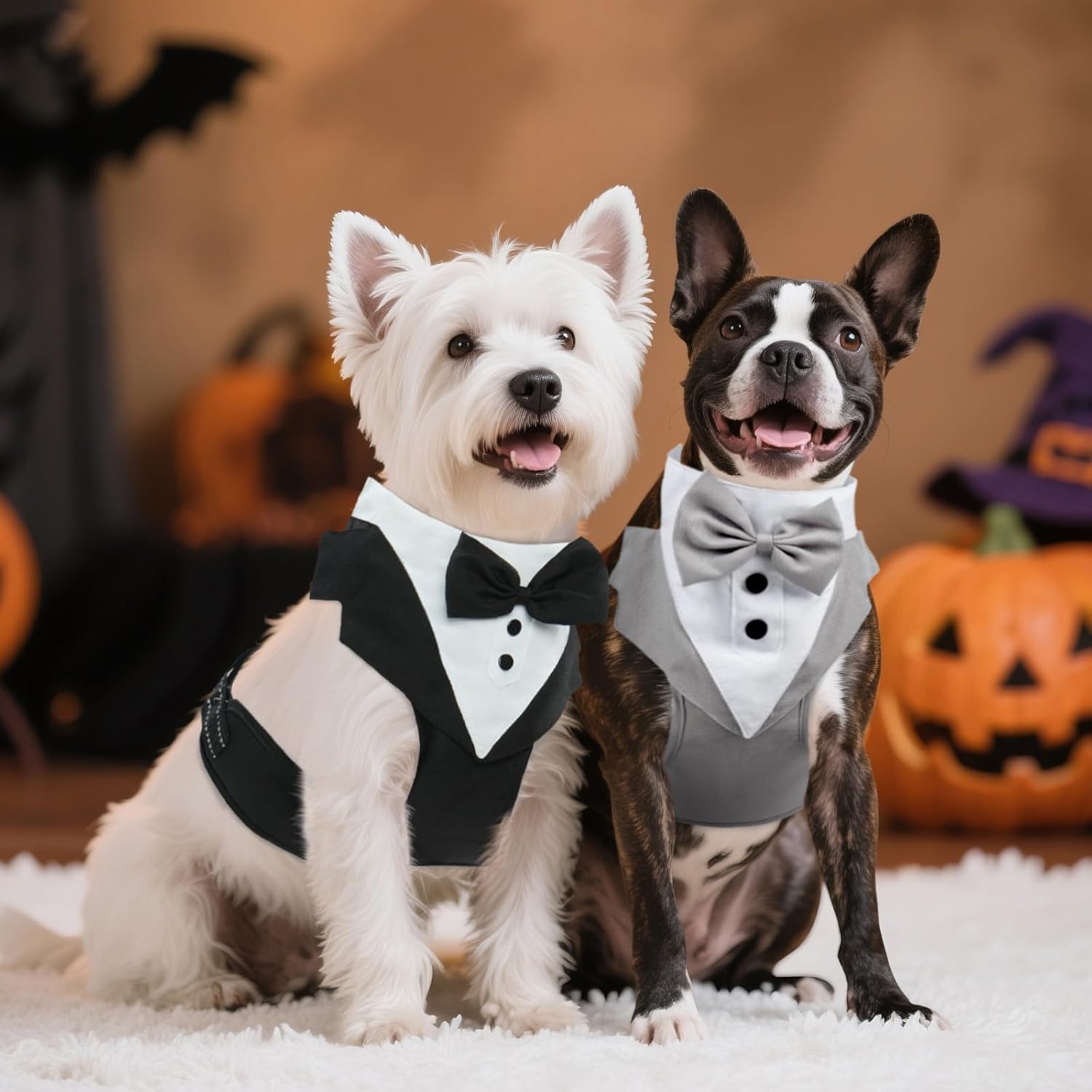 BRKURLEG Dog Vest Tuxedo Harness, Adjustable No Pull Tuxedo for Small Medium Dogs, Dog Wedding Party Suit with Bow Tie, Pet Costume Outfit with Leash for Birthday Christmas Halloween, Black, XL