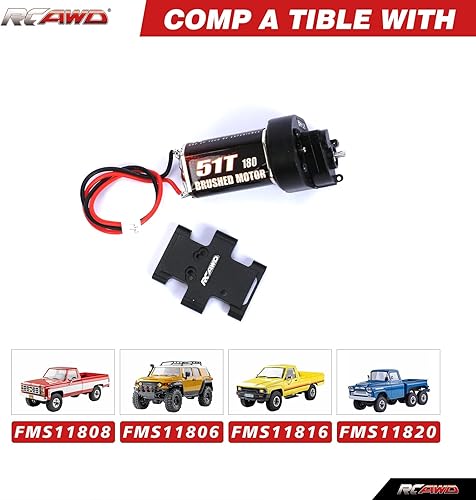 Miniatura 10 de RCAWD Transmisión de motor cepillado 180 montada 51T para 118 FMS EAZYRC ROC Hobby Crawlers Actualización Piezas Rojo