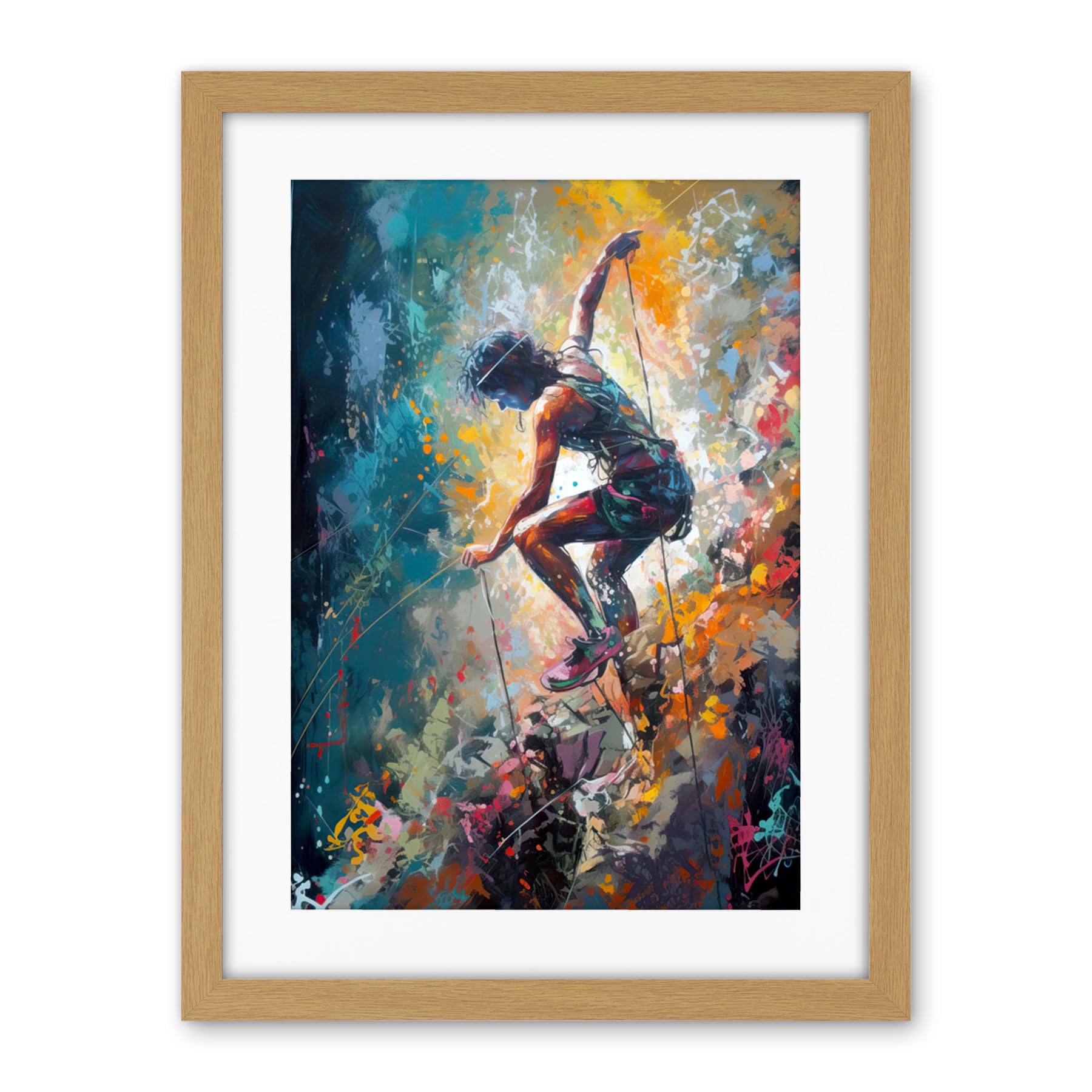 Artery8 Rock Climber Multicoloured Mountain Cliff Descent Artwork Framed Wall Art Print 18X24 Inch