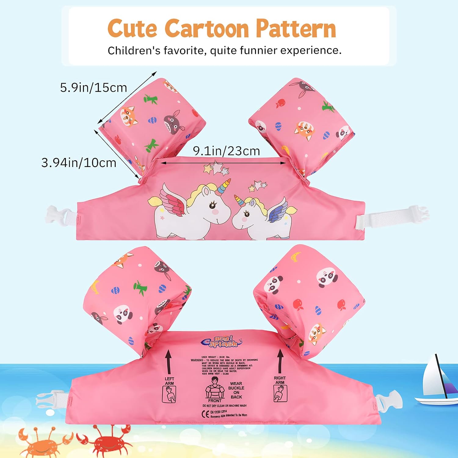 HeySplash Kids Swim Vest, Toddler Swim Arm Sleeves Learn-to-Swim Water Wings Swim Arm Band Floats with Adjustable Strap and Secure Buckle for 20-50 lbs - Pink Unicorn : Everything Else