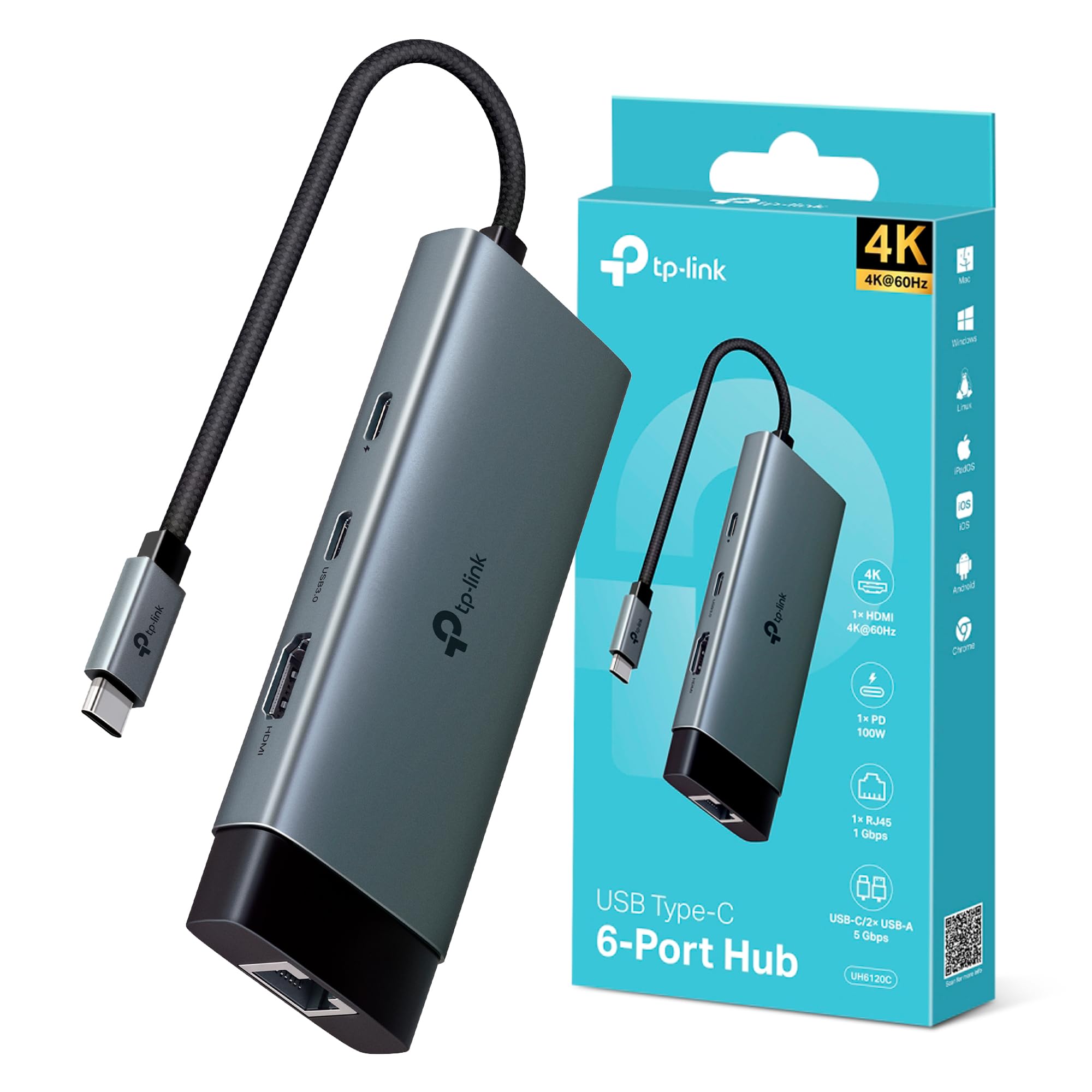 TP-Link UH6120C Hub USB 3.0 UH6120C, 6 Puertos USB y 2 Puertos de Carga Tipo-C, Velocidad de Transferencia de hasta 5Gbps, Carga Rápida 5V/2.4A, Diseño Compacto y Portátil, Windows, Mac y Linux en oferta en Amazon