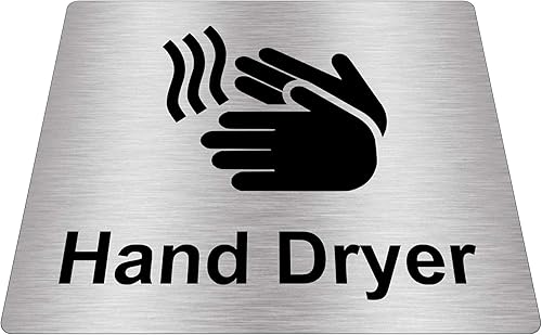 Miniatura 7 de Letrero para secador de manos ¦ Autoadhesivo ¦ Grosor de 1/16 pulgadas (1/16 pulgadas) Parte trasera adhesiva ¦ Plata metálica con grabado negro