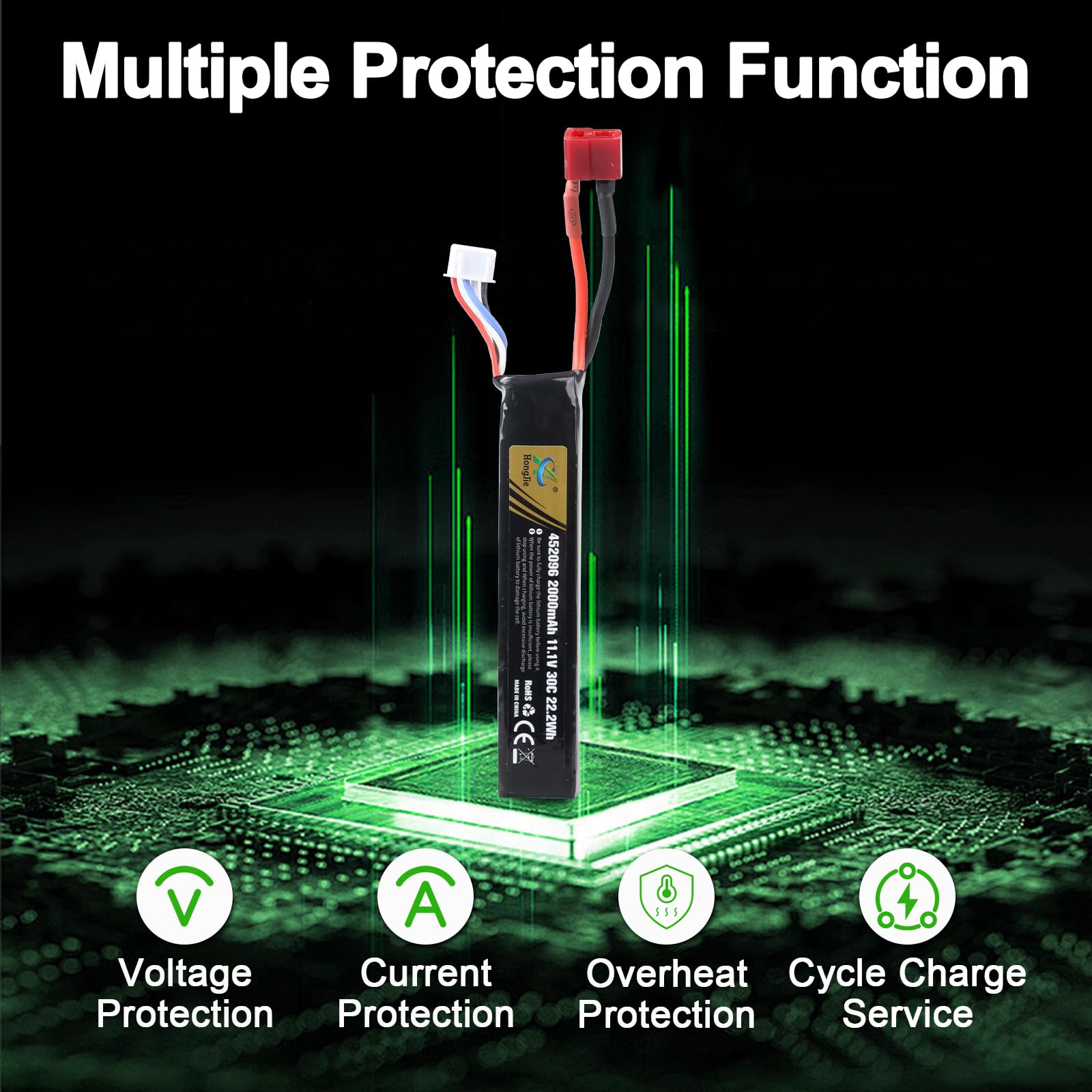 Batterie LiPo 11,1 V 2000 MAh 30C Avec Connecteur Deans-T – Compatible Airsoft M4, AK47, MP5, Scar, M249, AEG Et Plus