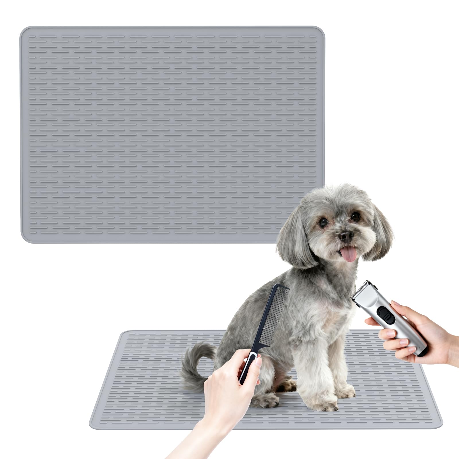Wiojtry Dog Grooming Table Mat, (19.9 x 27.8 inch) Dog Grooming Table Mat Pad Non-Slip, Pet Grooming Table Mat for Grooming Dogs at Home, Pet Groomers Table Mat, Easy-Clean Durability (Dark Grey)