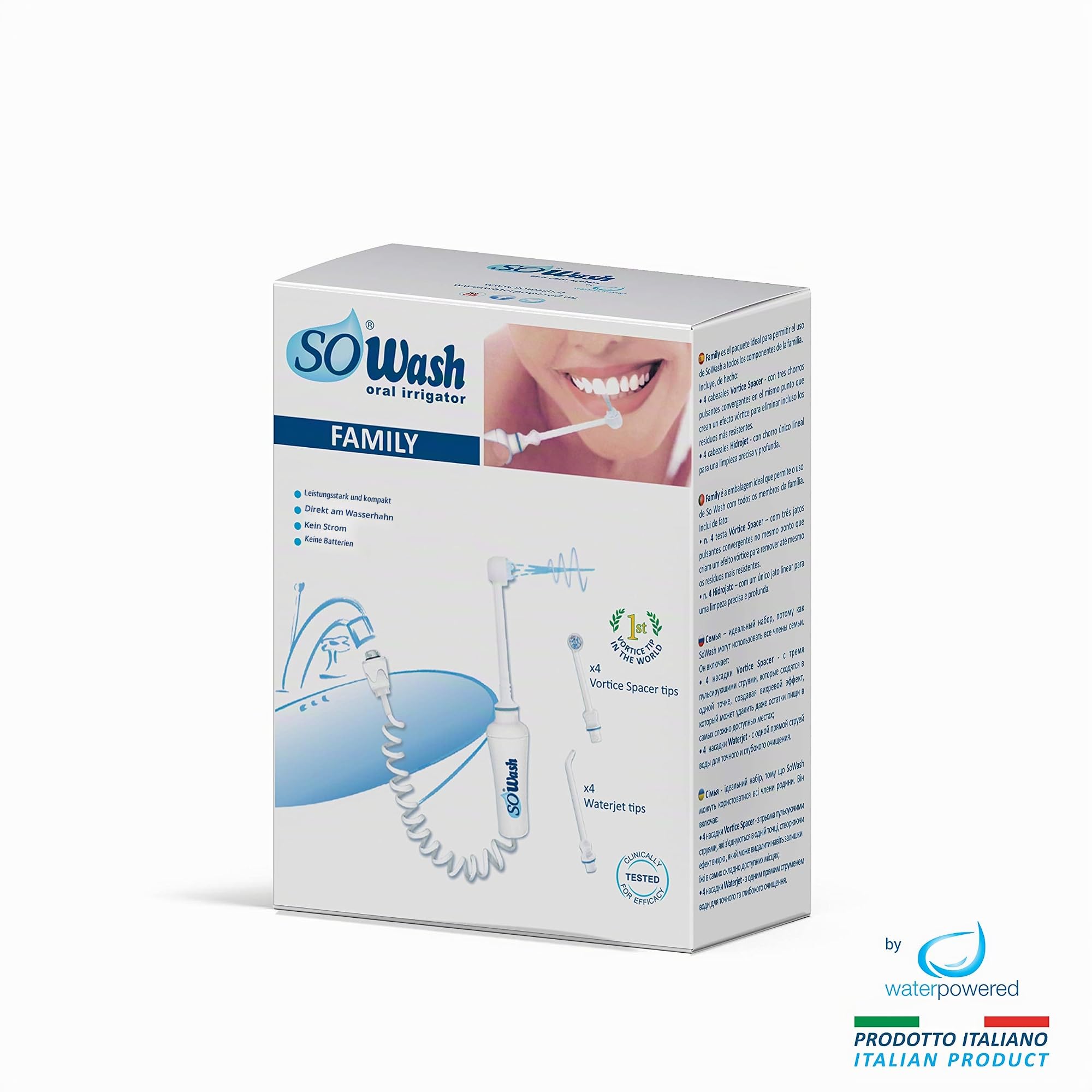SOWASH - Verpackung "FAMILY" - am Wasserhahn anschließbare Puls-Munddusche für die Mundhygiene