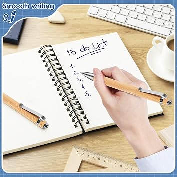48-Piece Bamboo Ballpoint Pen Set Ergonomic for Everyday Use Office School Needs - Writing Accessories Gifts Blue Ink