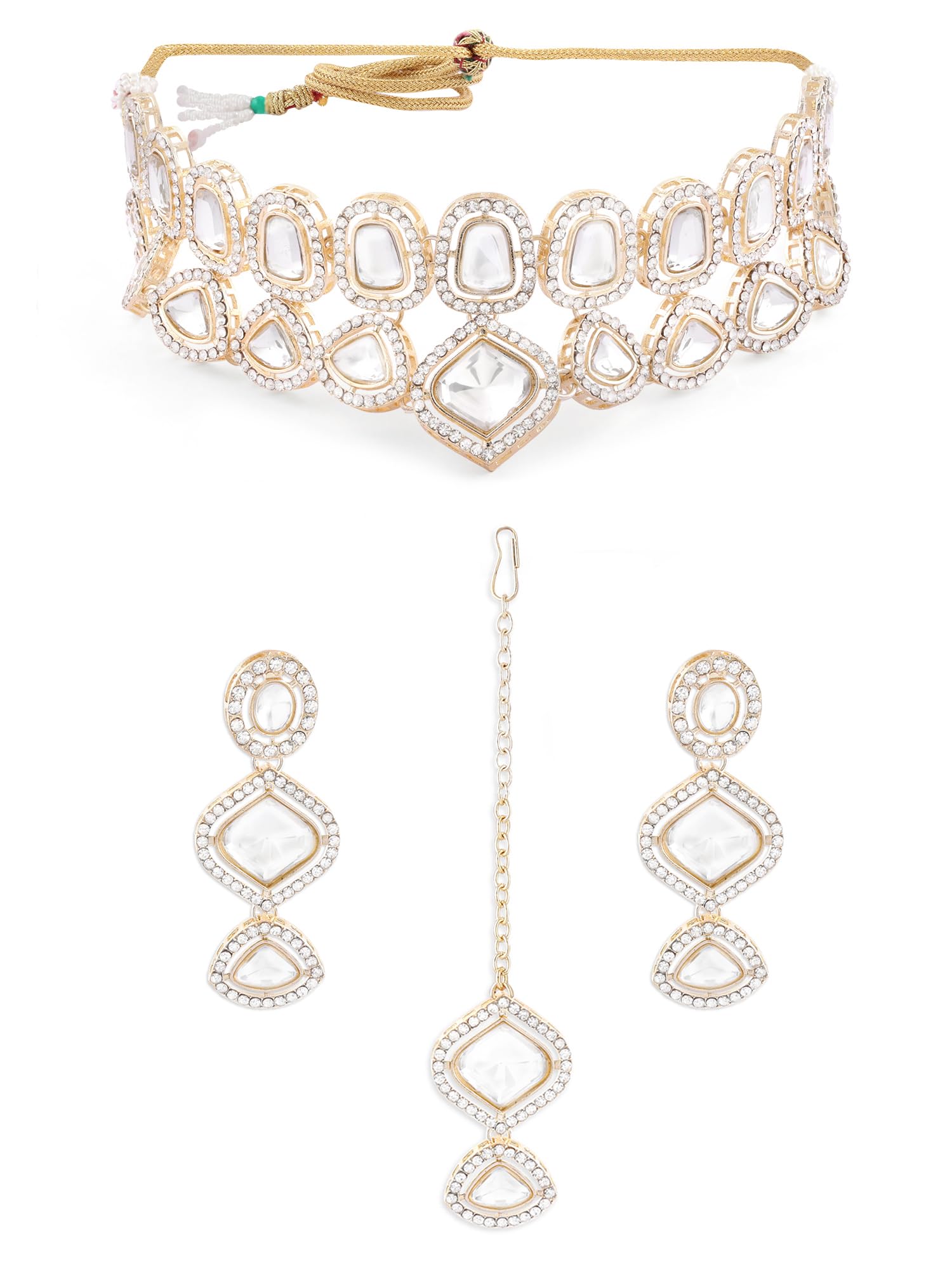 ZAVERI PEARLS Gold Tone Stones & Austrian Diamonds Choker Necklace Earring Maangtikka Set For Women-ZPFK17311 (B0CTDJ6783) Amazon Price History, Amazon Price Tracker