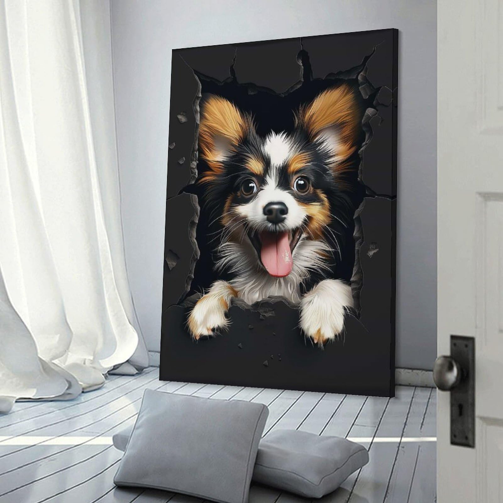 Junmoney Papillon Dog Room Decor Wall Art, 12x18inch(30x45cm), for Office, Study Or Home Workspace, A Smart Decor Choice for Study Walls